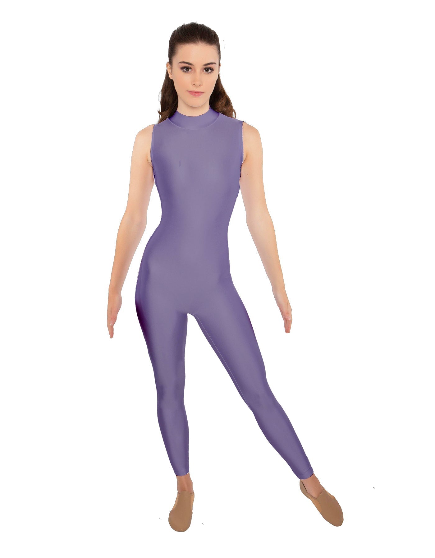Solid Lycra Tneck Sleeveless Open Back Unitard