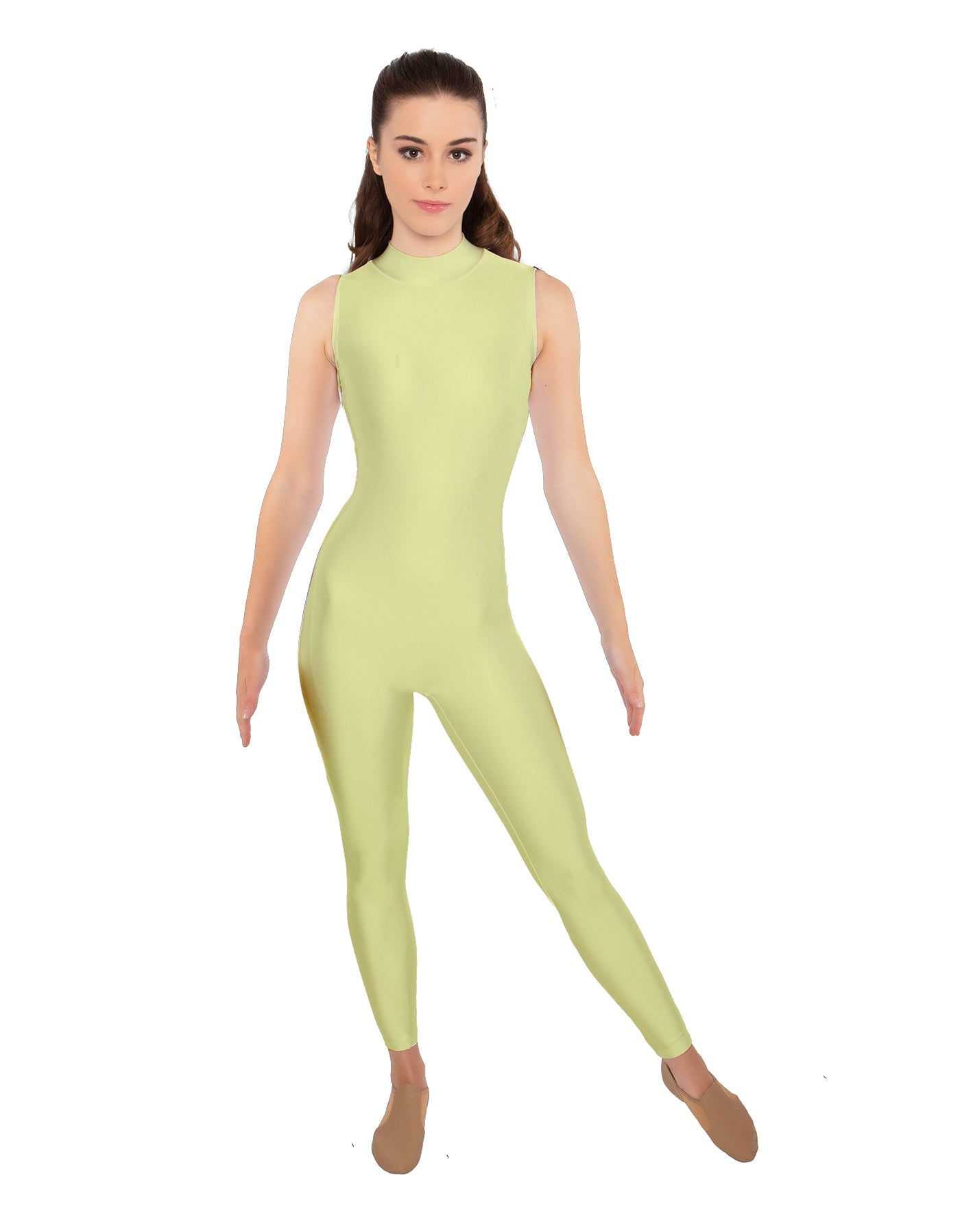Solid Lycra Tneck Sleeveless Open Back Unitard