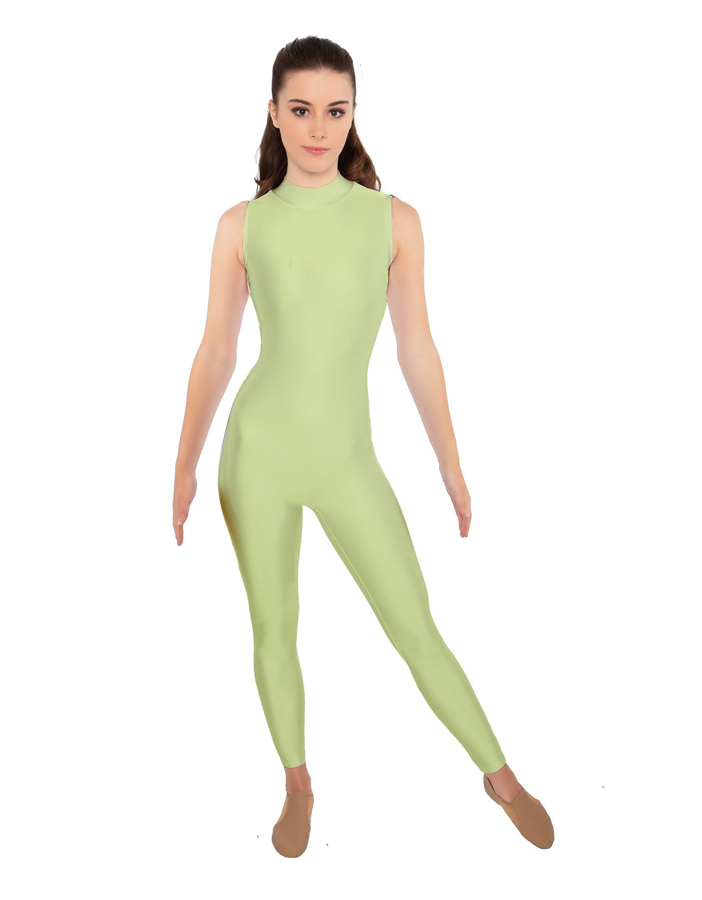 Solid Lycra Tneck Sleeveless Open Back Unitard