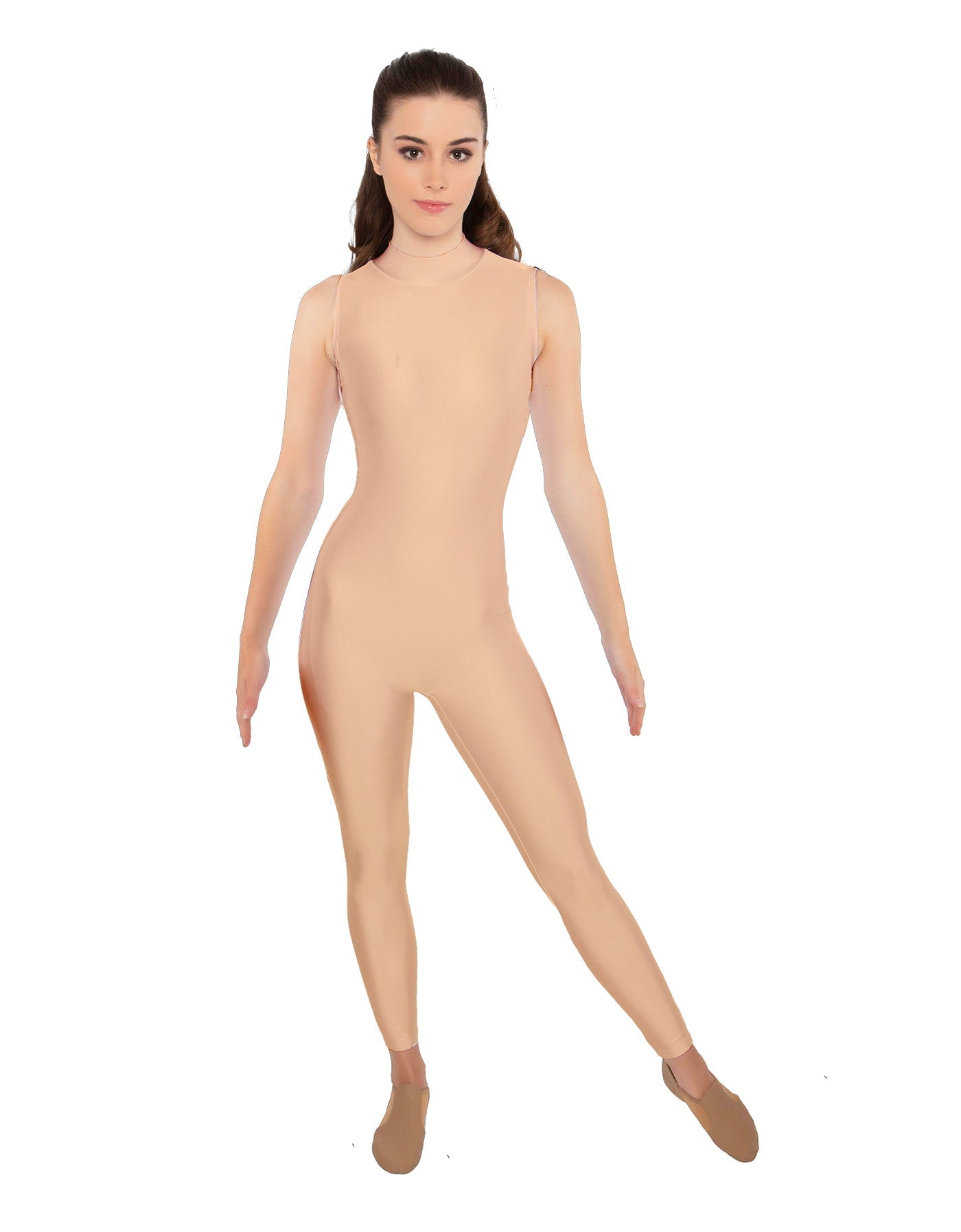 Solid Lycra Tneck Sleeveless Open Back Unitard