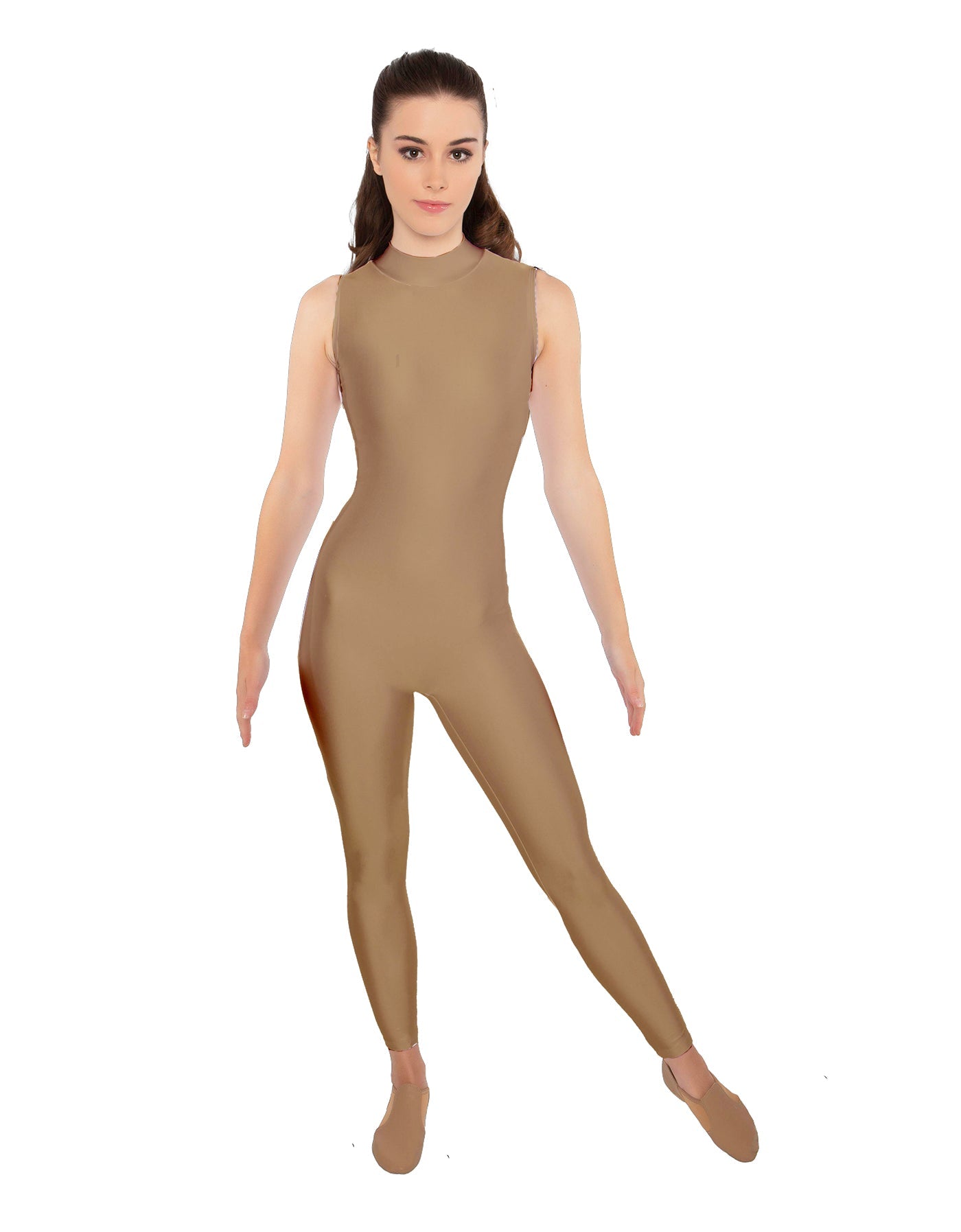 Solid Lycra Tneck Sleeveless Open Back Unitard