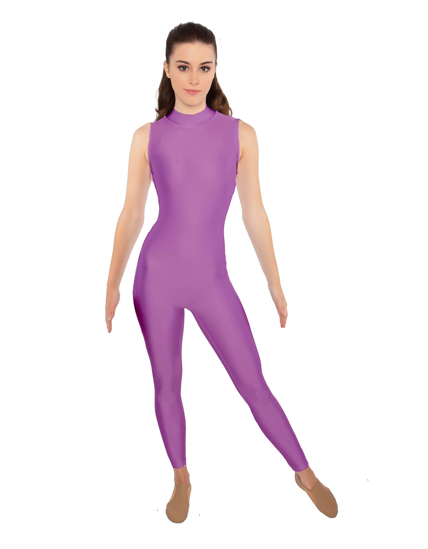Solid Lycra Tneck Sleeveless Open Back Unitard