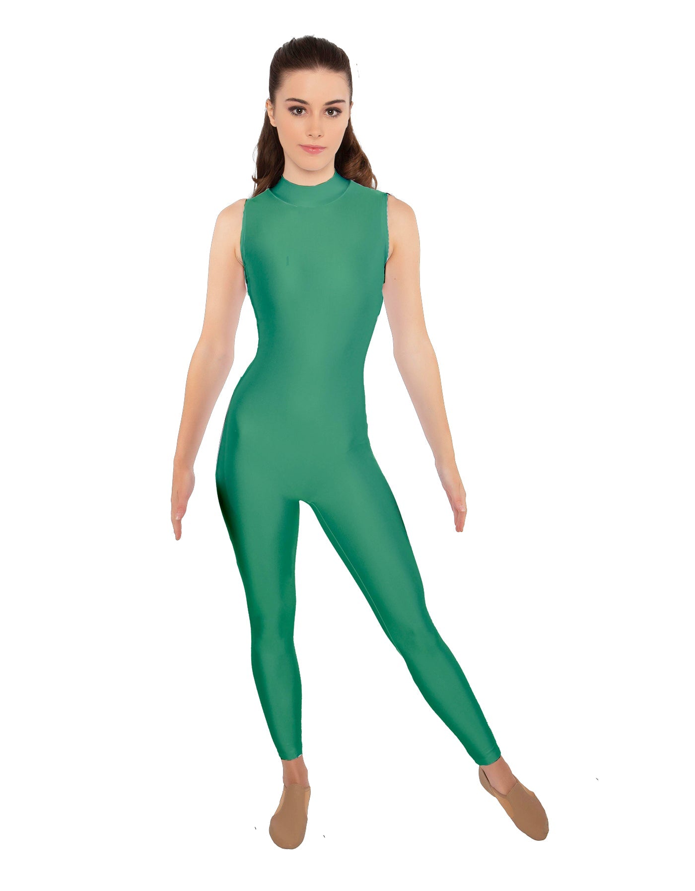 Solid Lycra Tneck Sleeveless Open Back Unitard