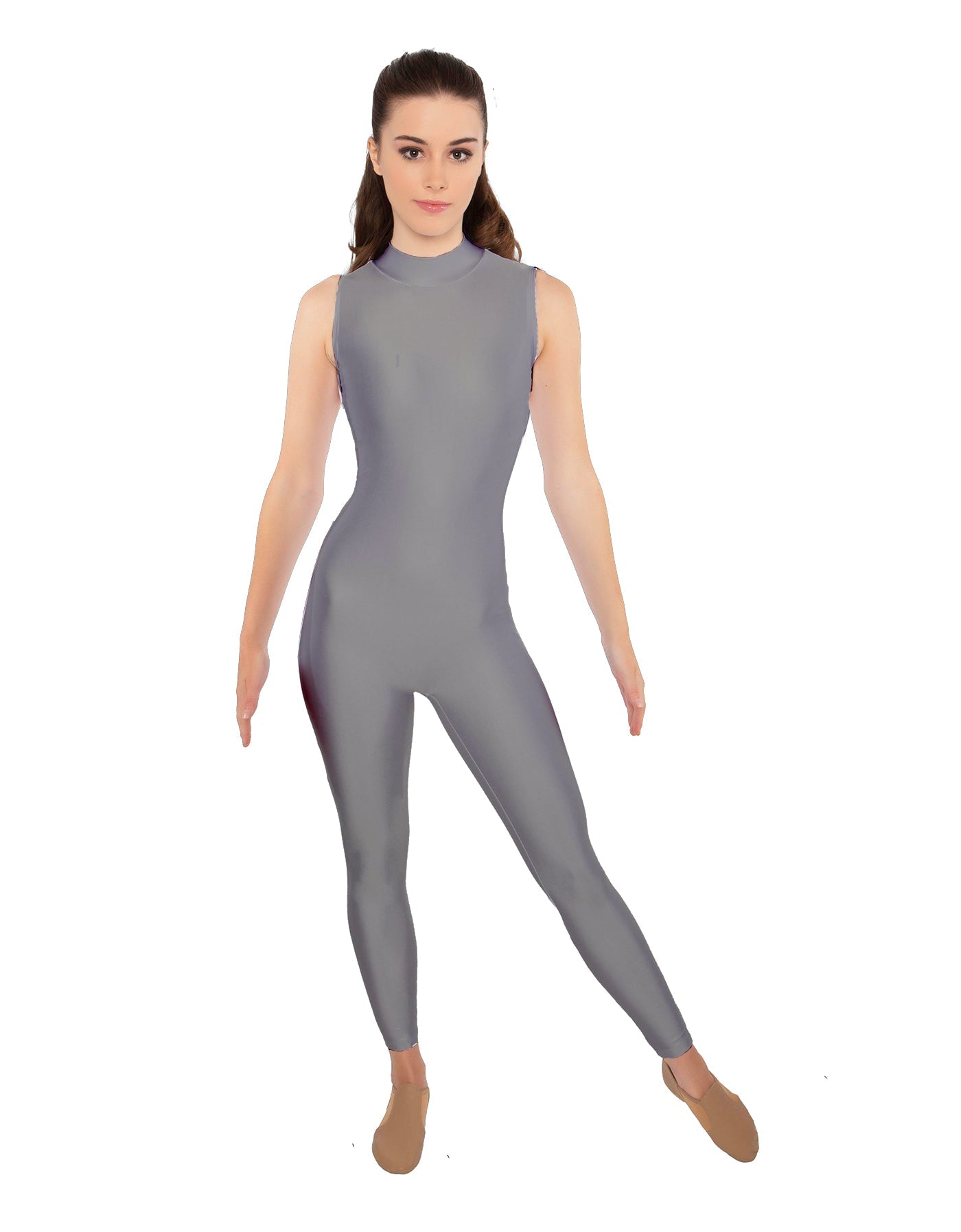 Solid Lycra Tneck Sleeveless Open Back Unitard