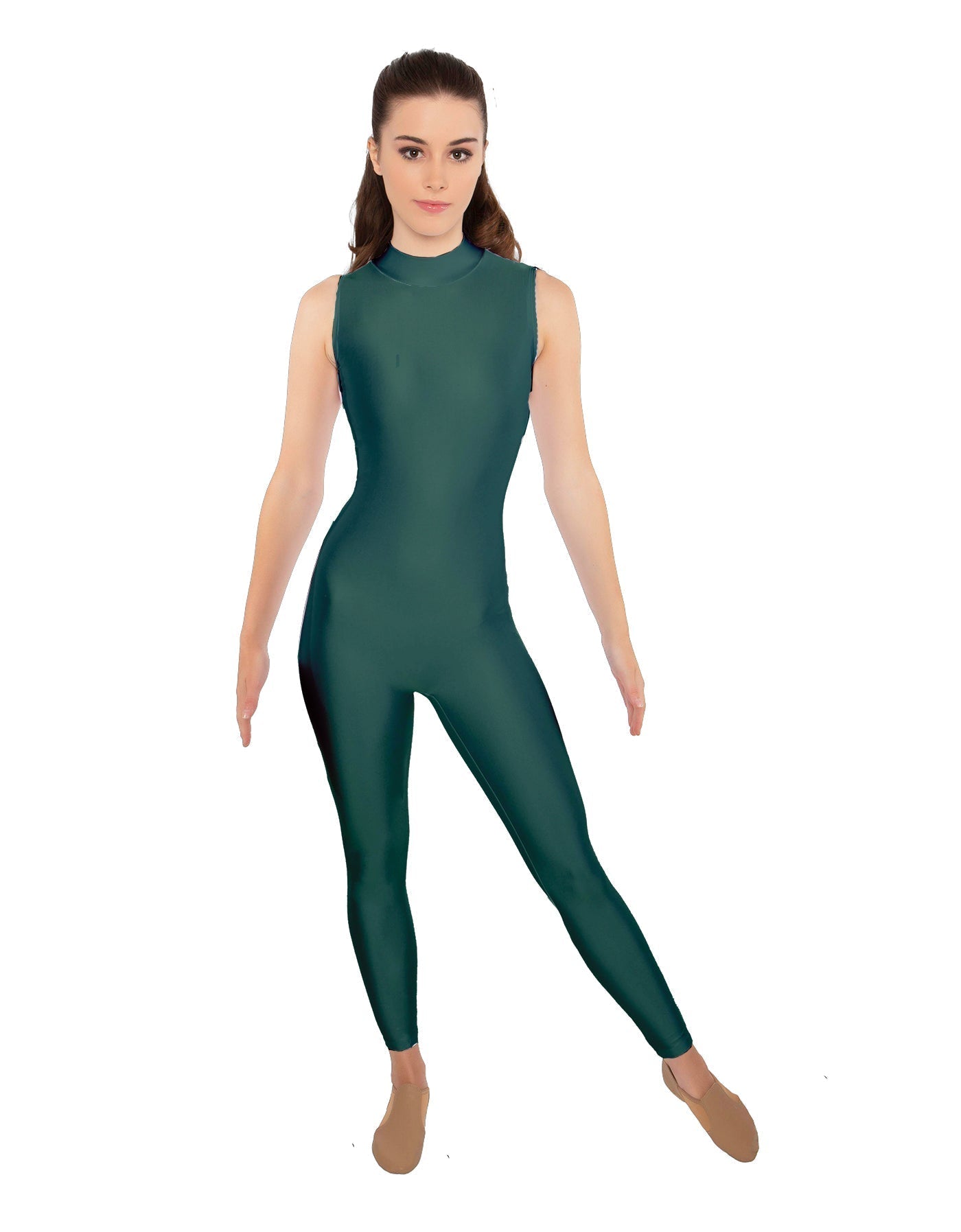 Solid Lycra Tneck Sleeveless Open Back Unitard