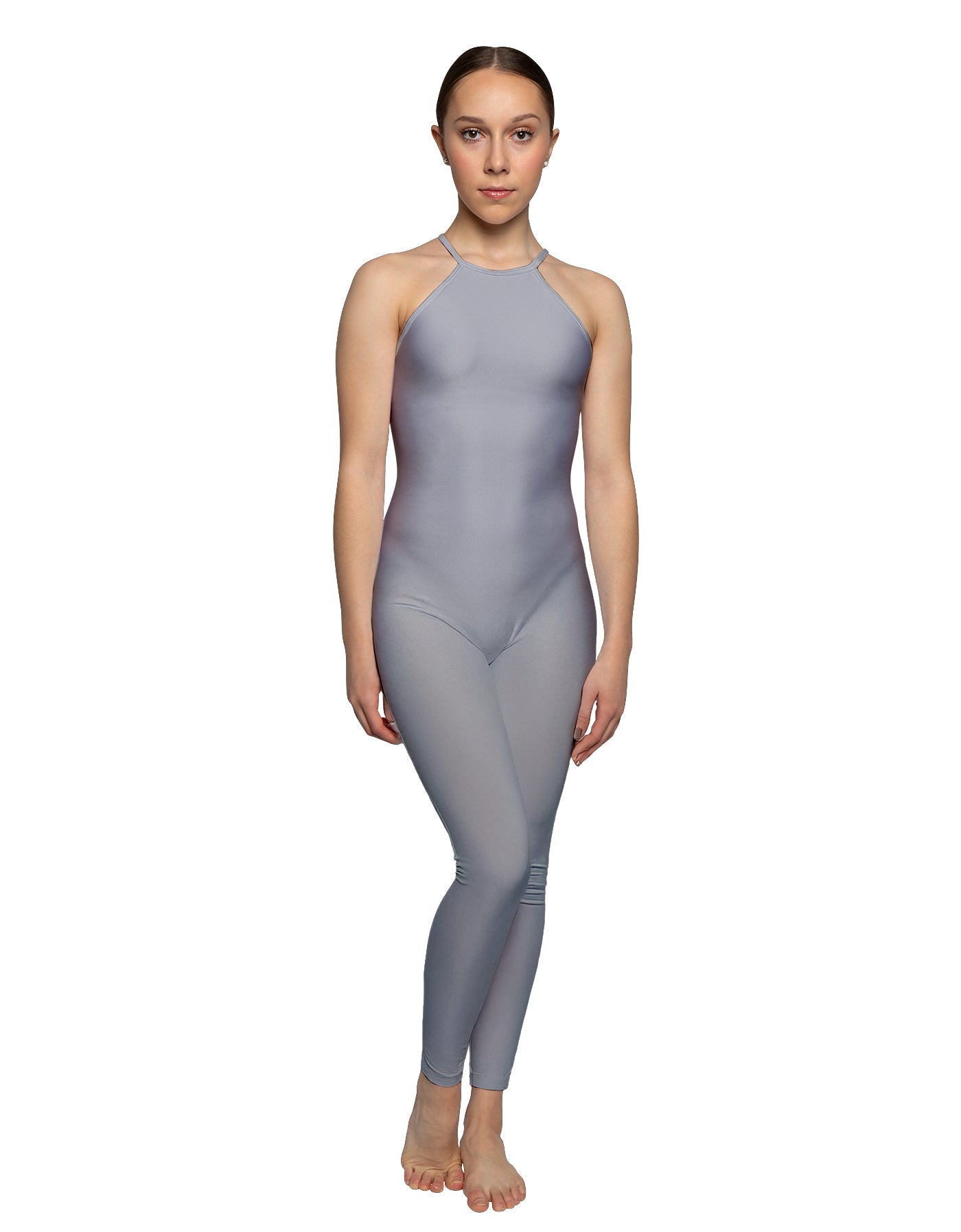 Solid Lycra Halter Covered Back Unitard