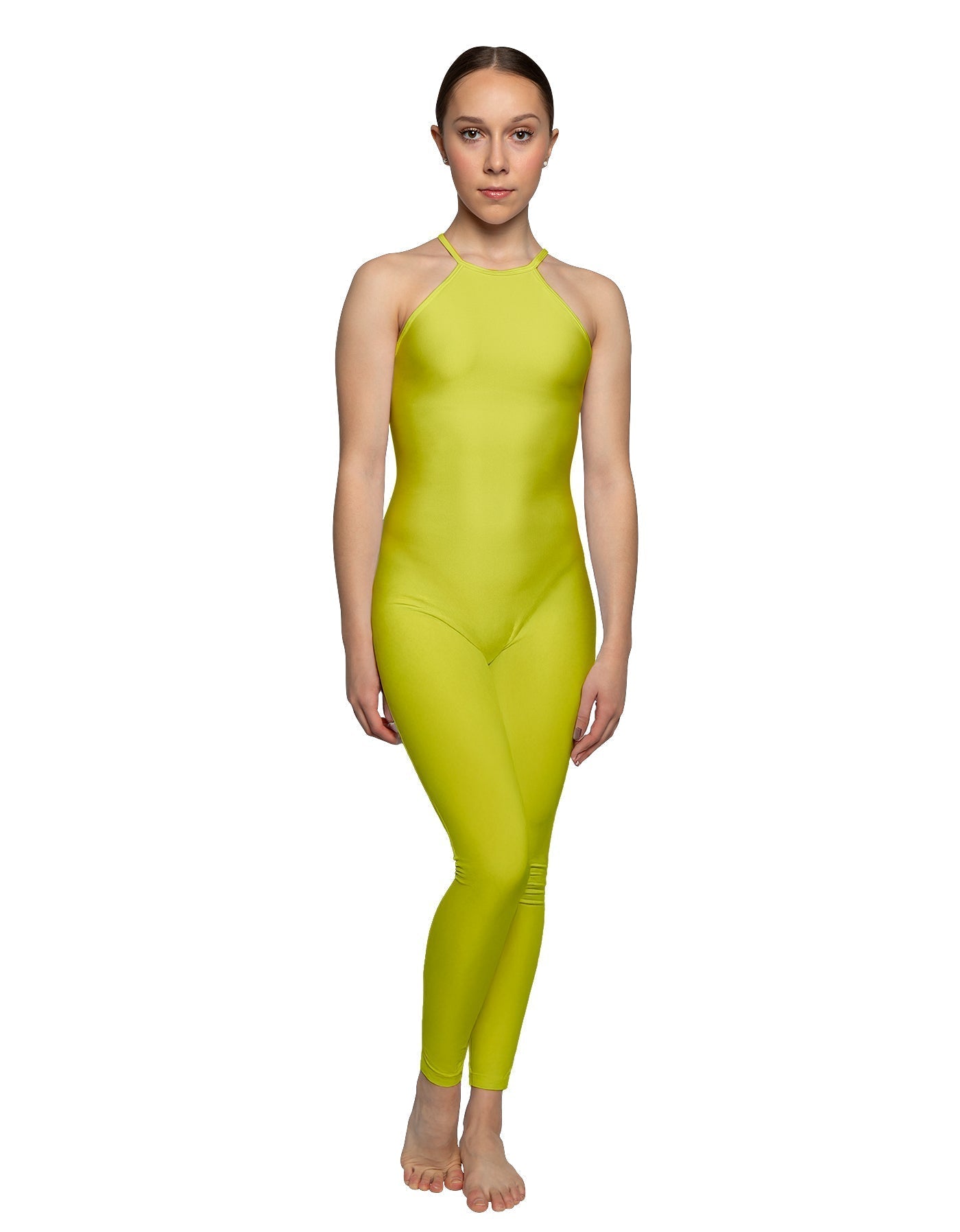 Solid Lycra Halter Covered Back Unitard