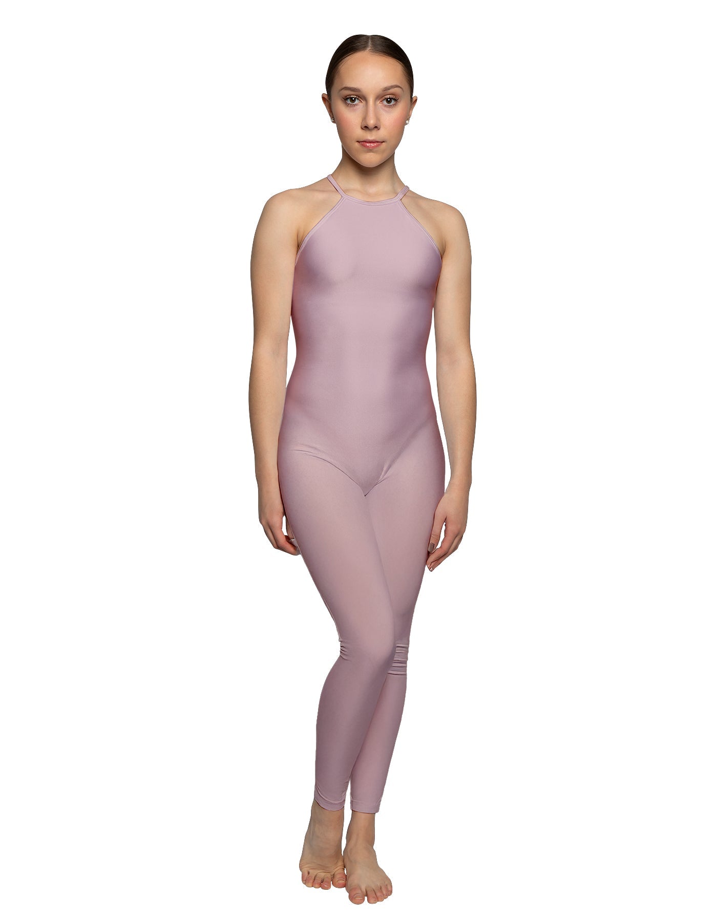 Solid Lycra Halter Covered Back Unitard