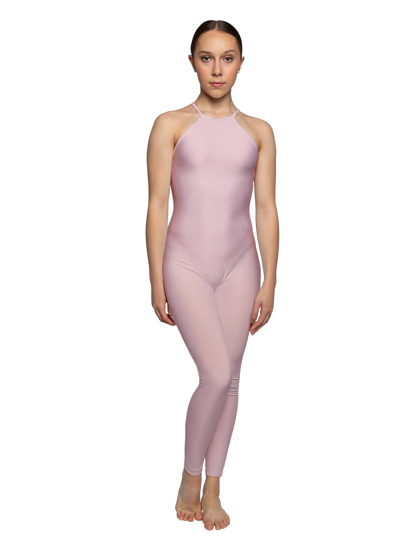 Solid Lycra Halter Covered Back Unitard