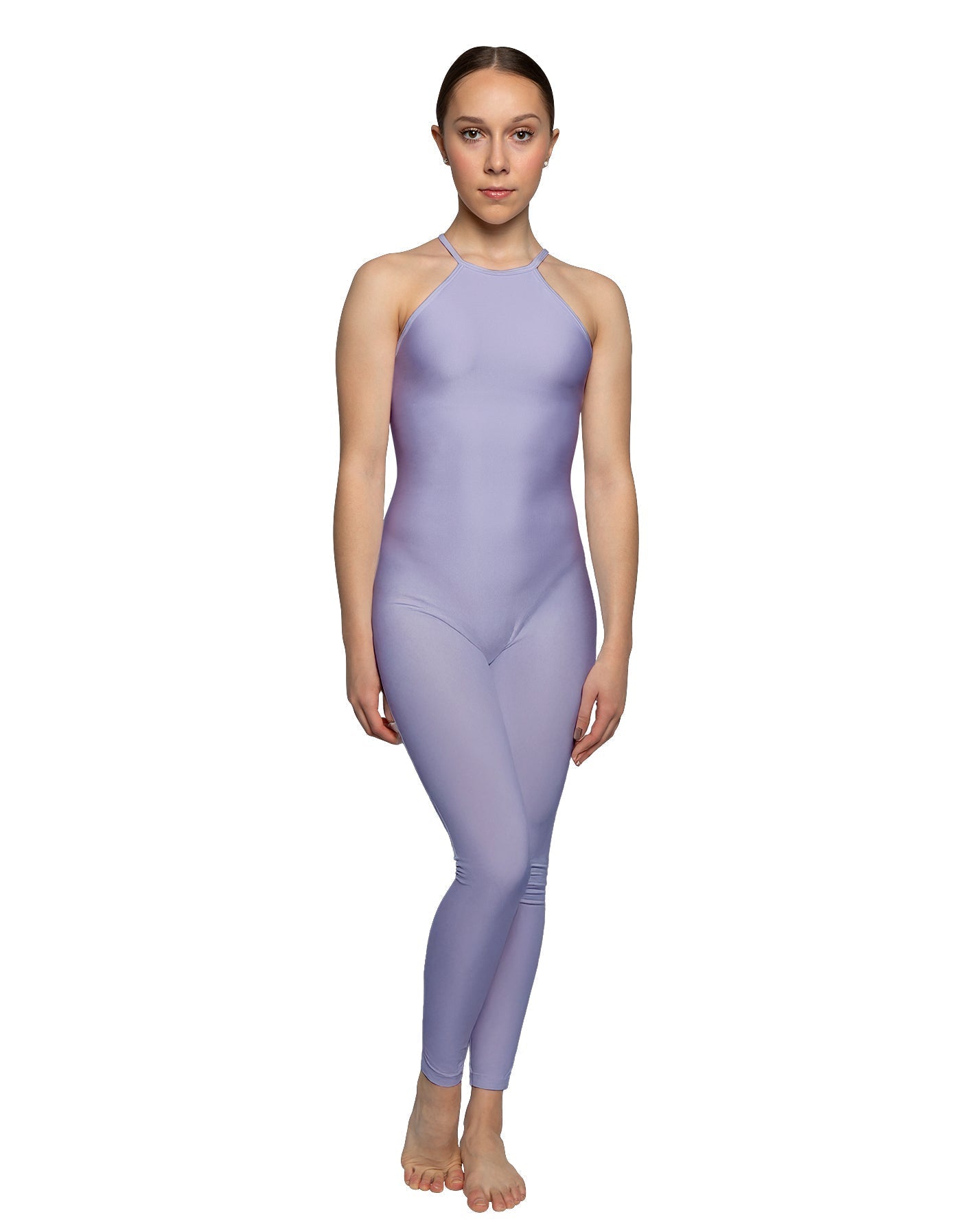 Solid Lycra Halter Covered Back Unitard
