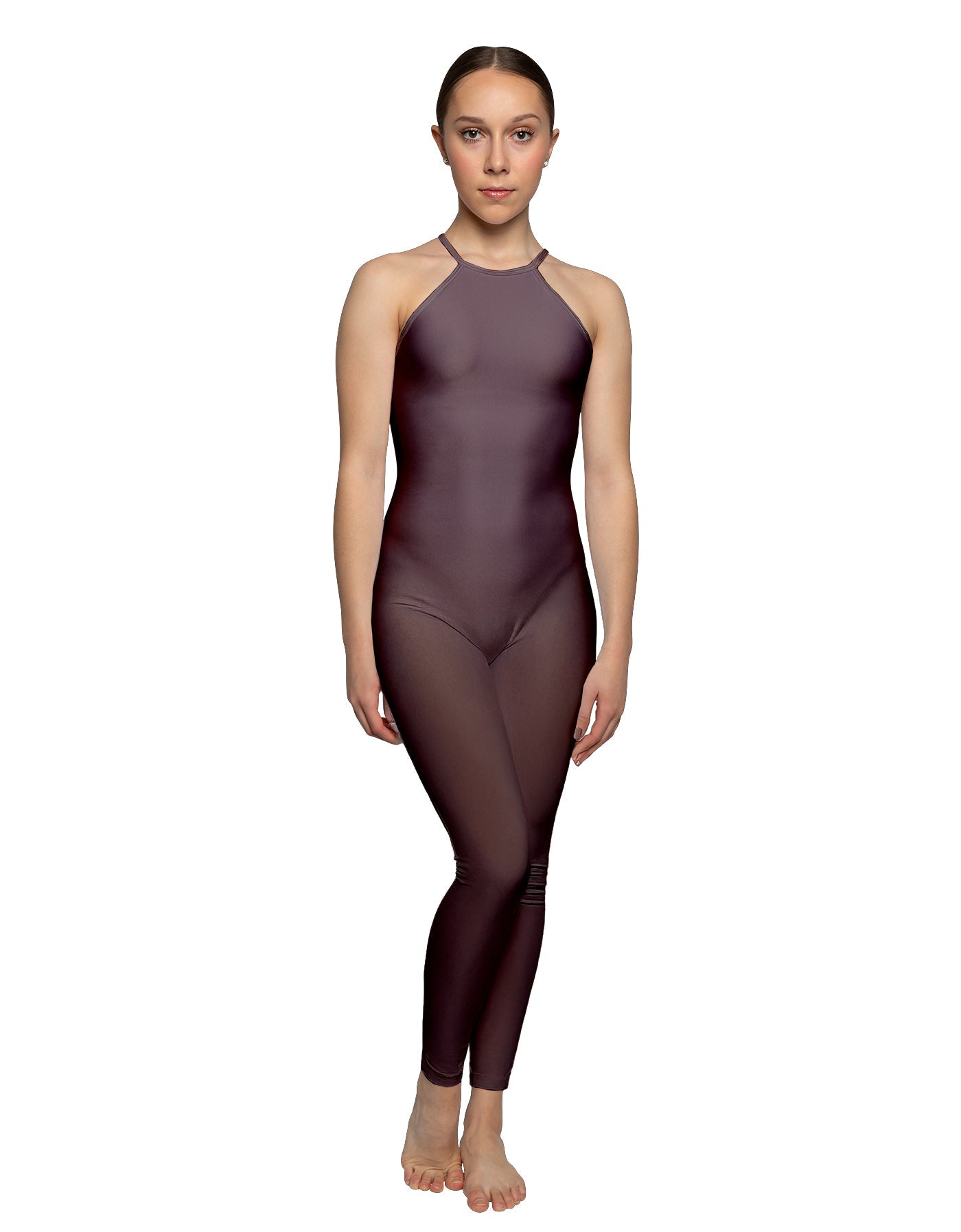 Solid Lycra Halter Covered Back Unitard