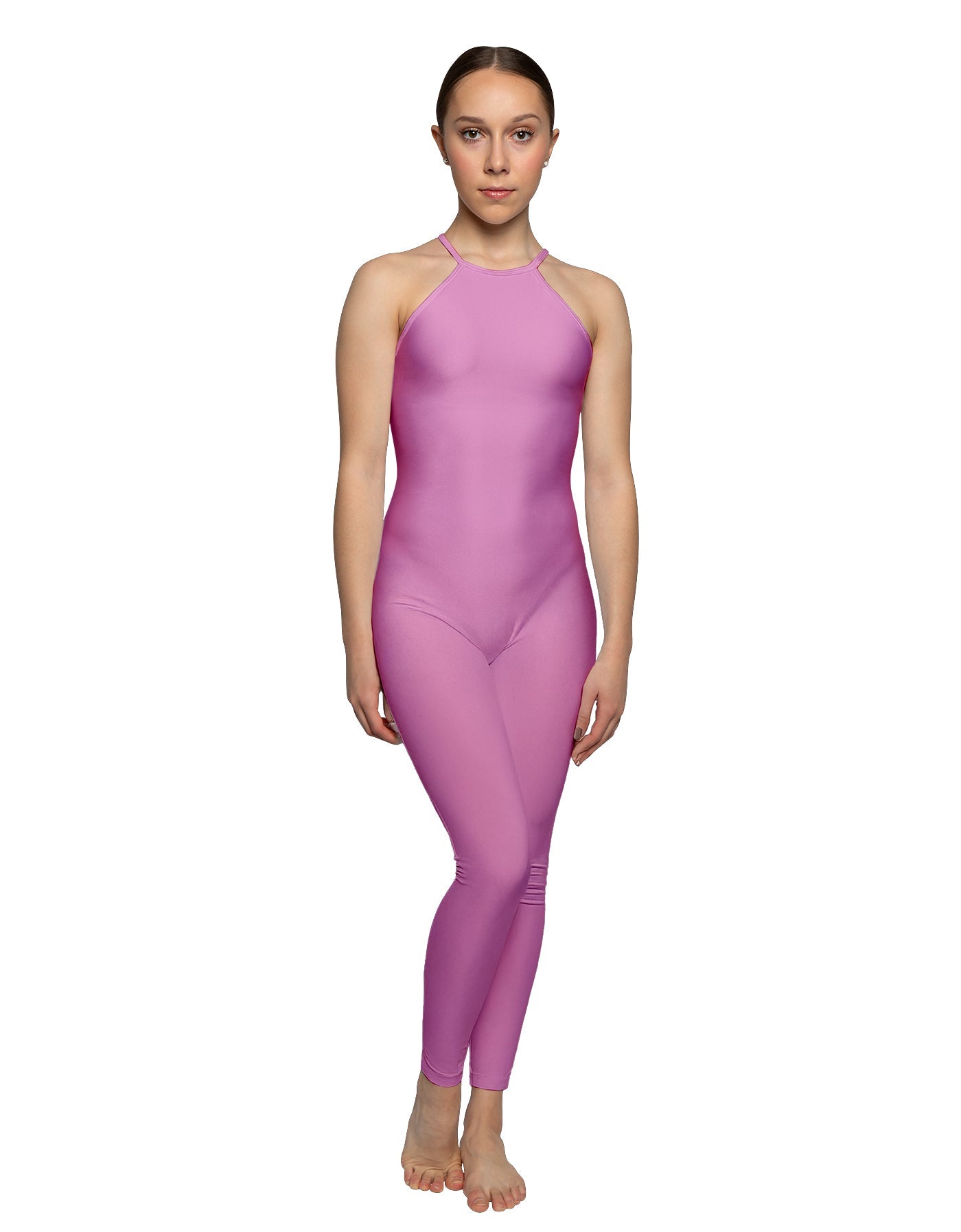 Solid Lycra Halter Covered Back Unitard