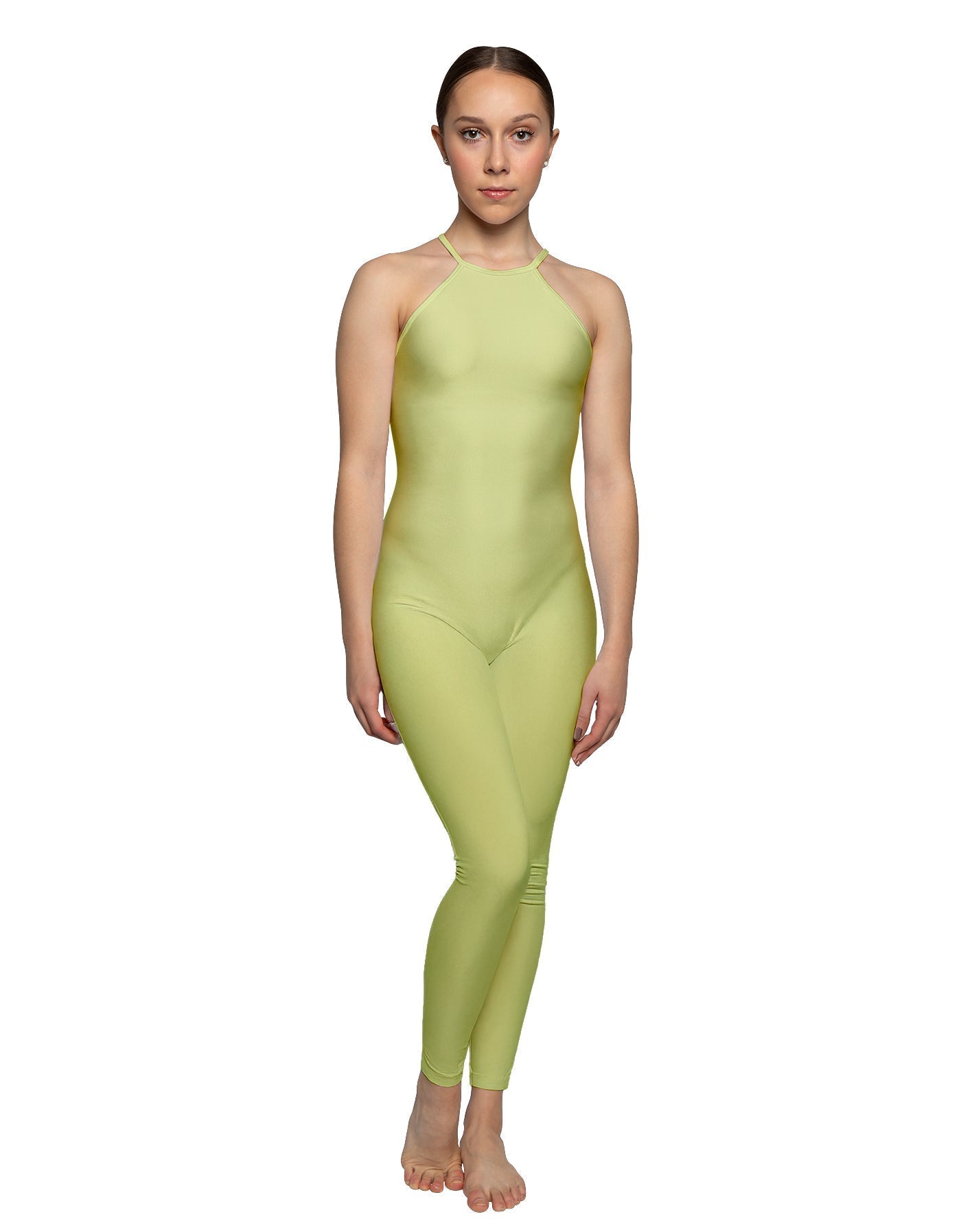 Solid Lycra Halter Covered Back Unitard