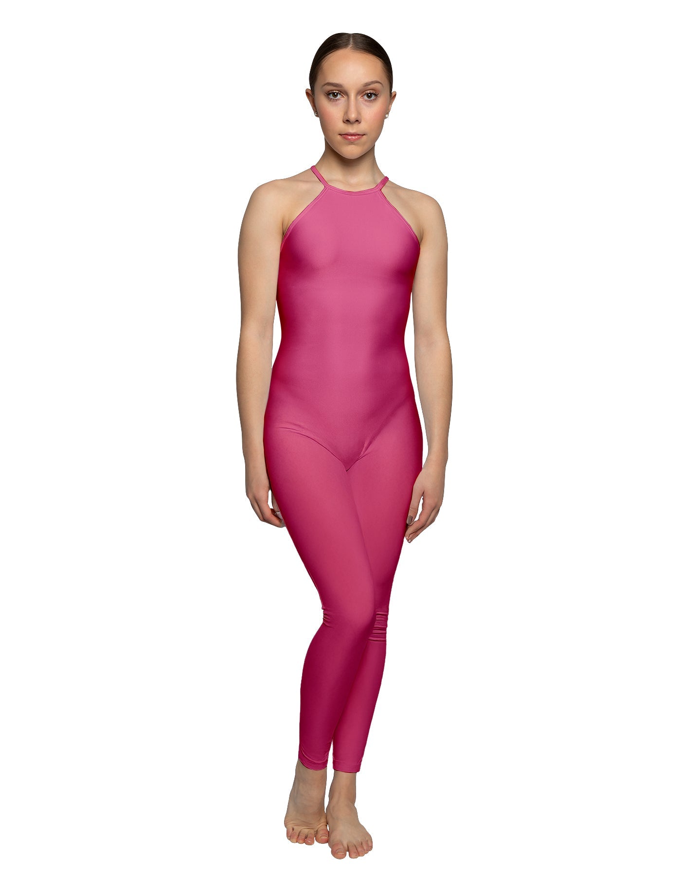 Solid Lycra Halter Covered Back Unitard