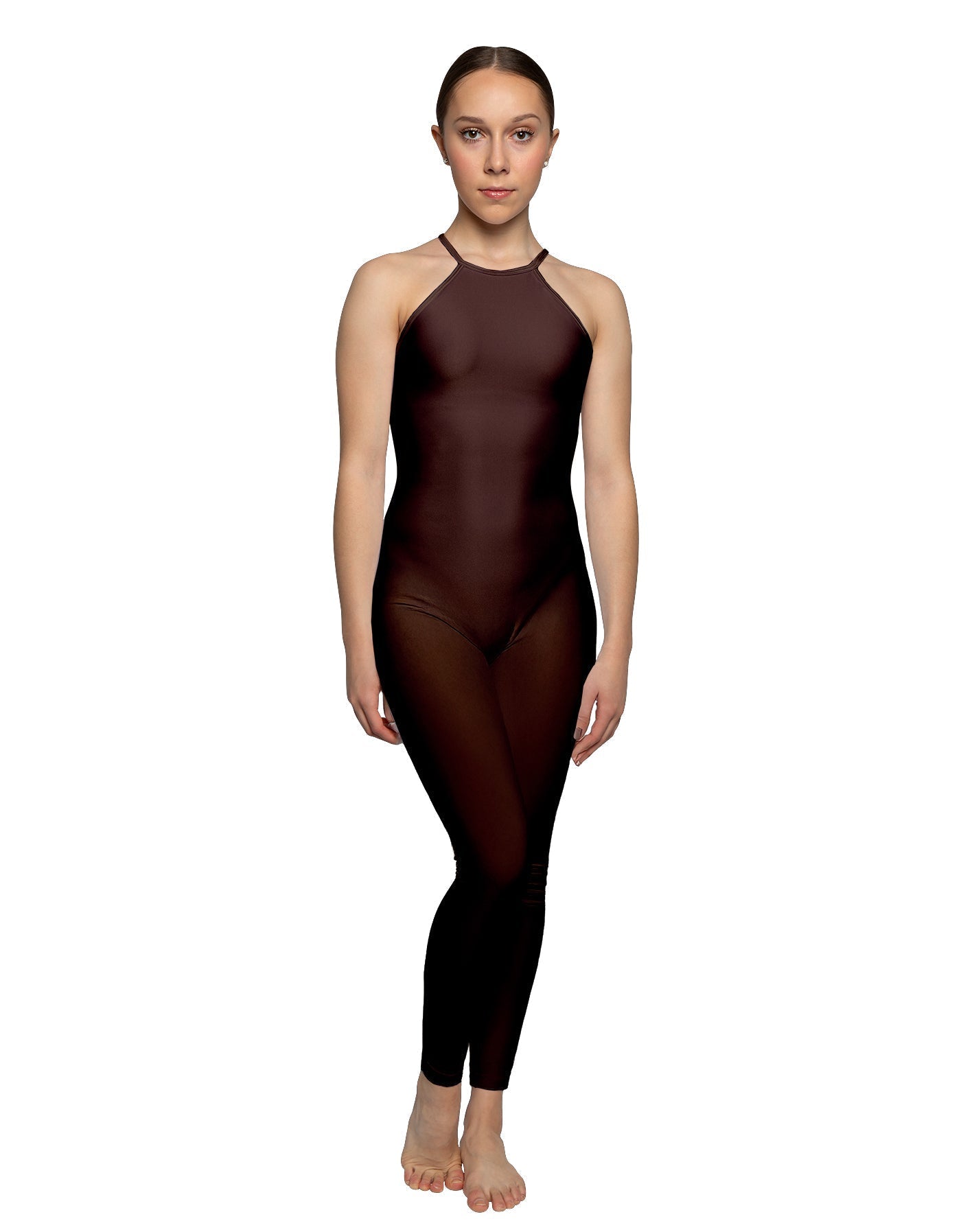 Solid Lycra Halter Covered Back Unitard