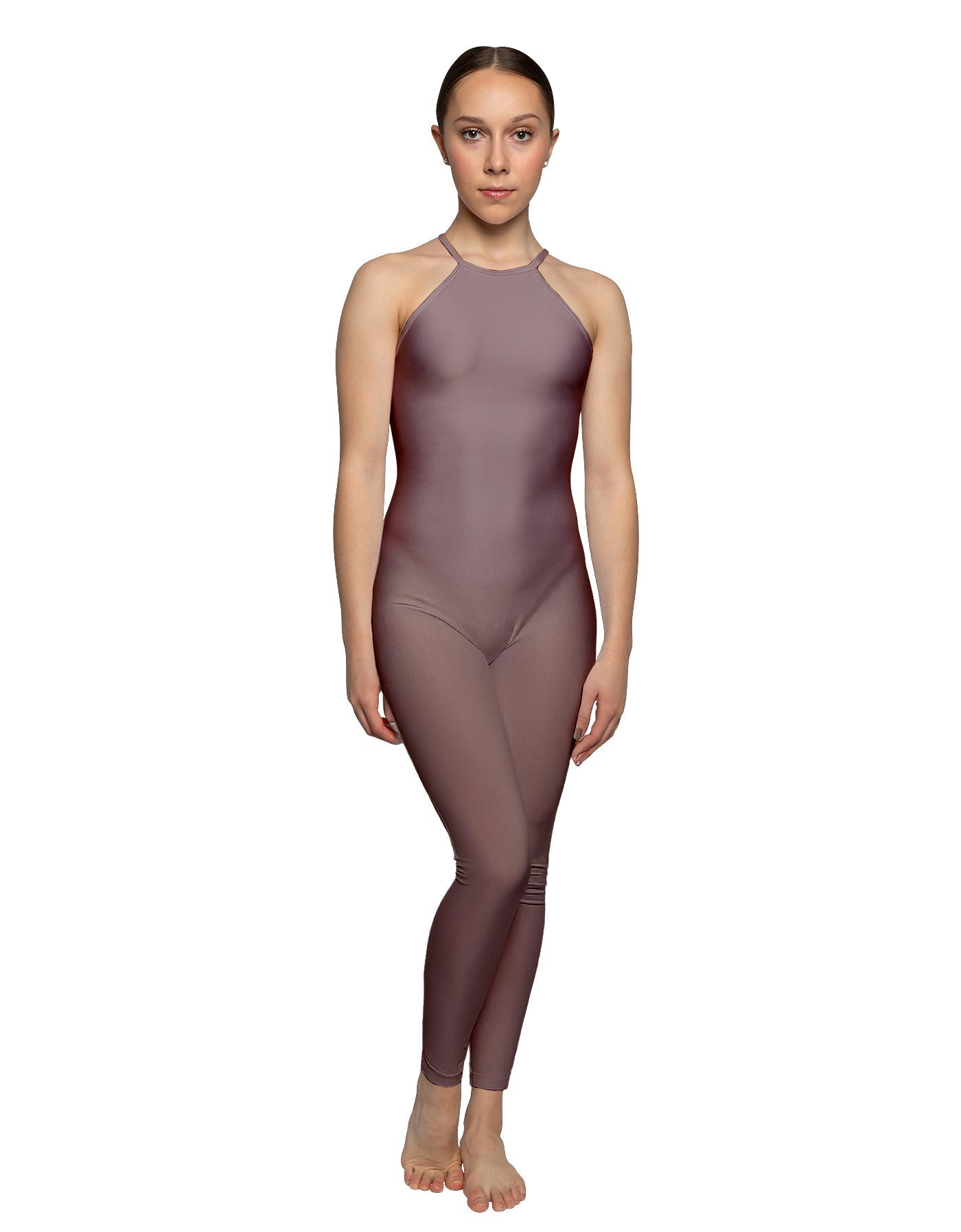 Solid Lycra Halter Covered Back Unitard