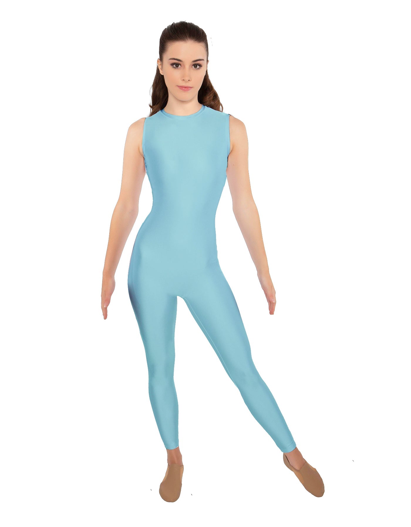 Solid Lycra Sleeveless Open Back Unitard