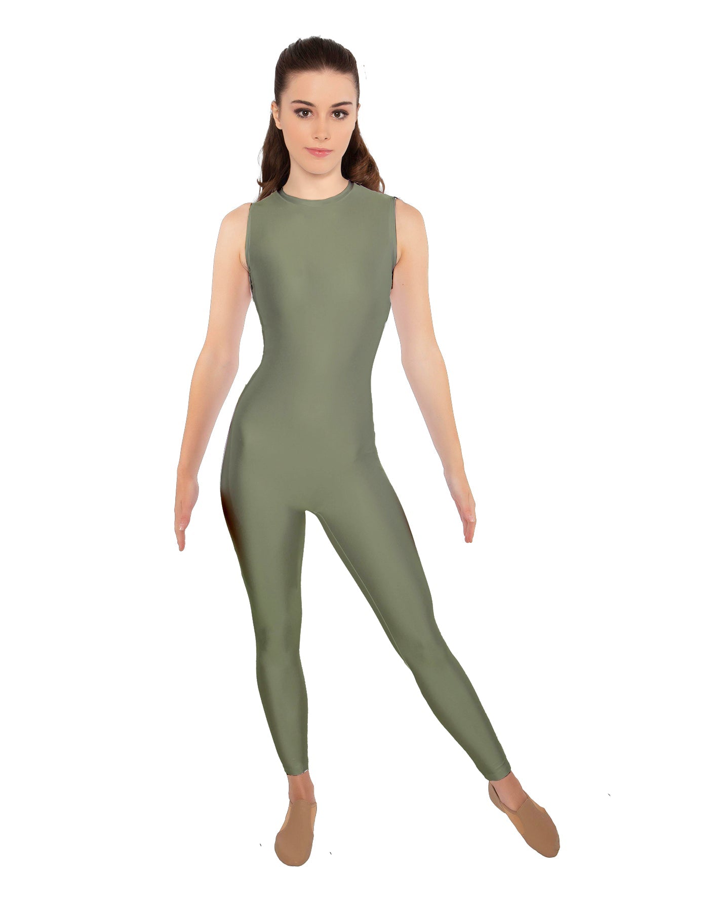 Solid Lycra Sleeveless Open Back Unitard