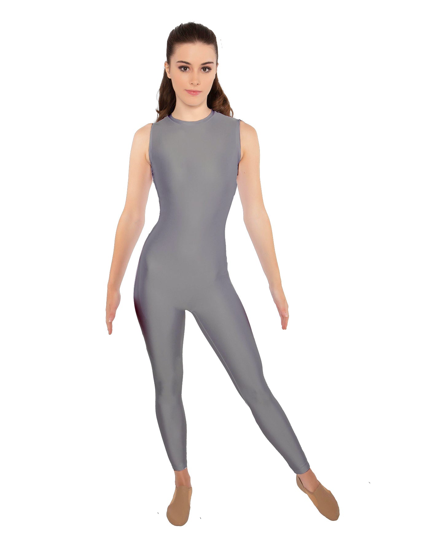 Solid Lycra Sleeveless Open Back Unitard