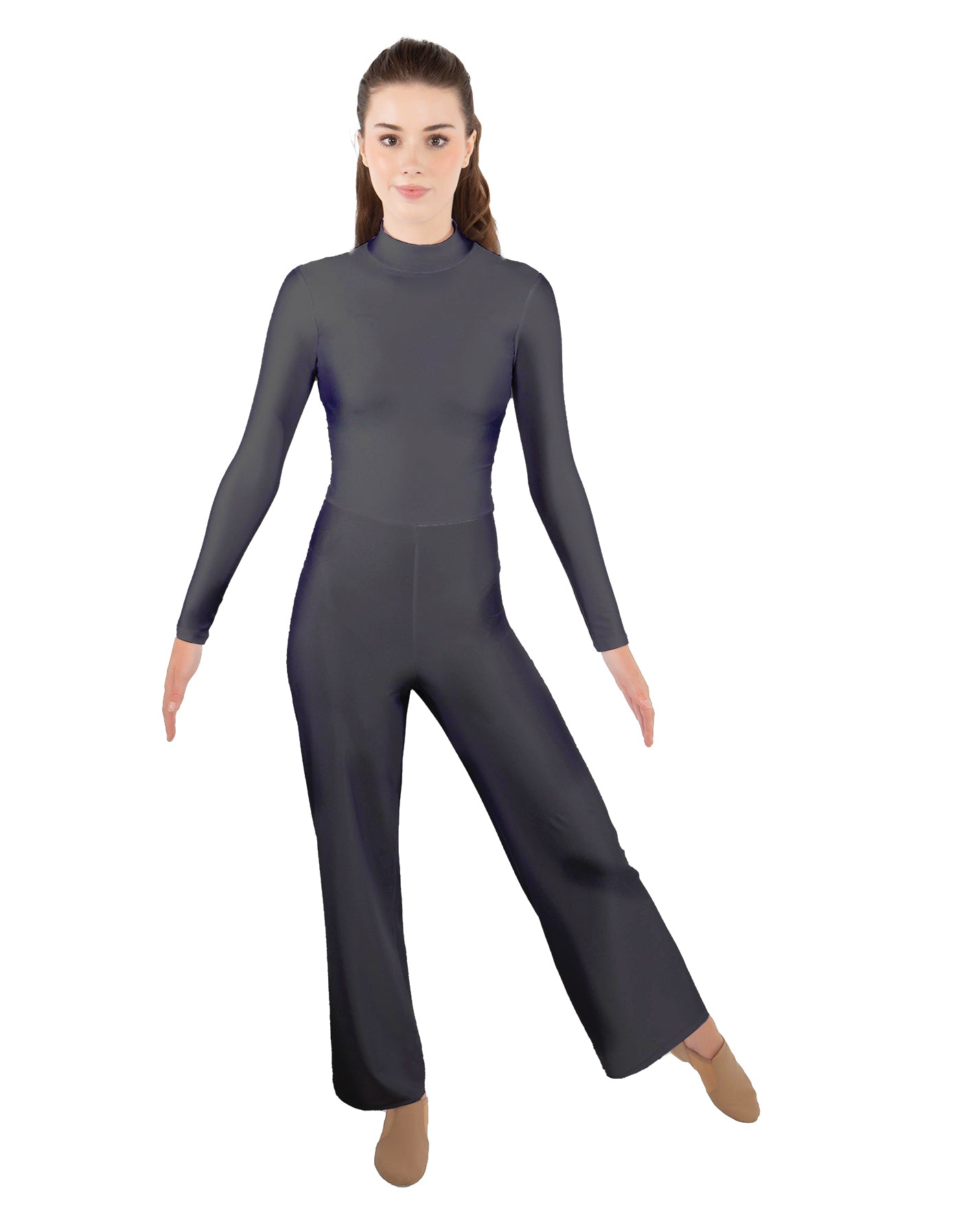 Solid Lycra LS TNeck Zipper Back Unitard with Straight Leg - Ladies Fit