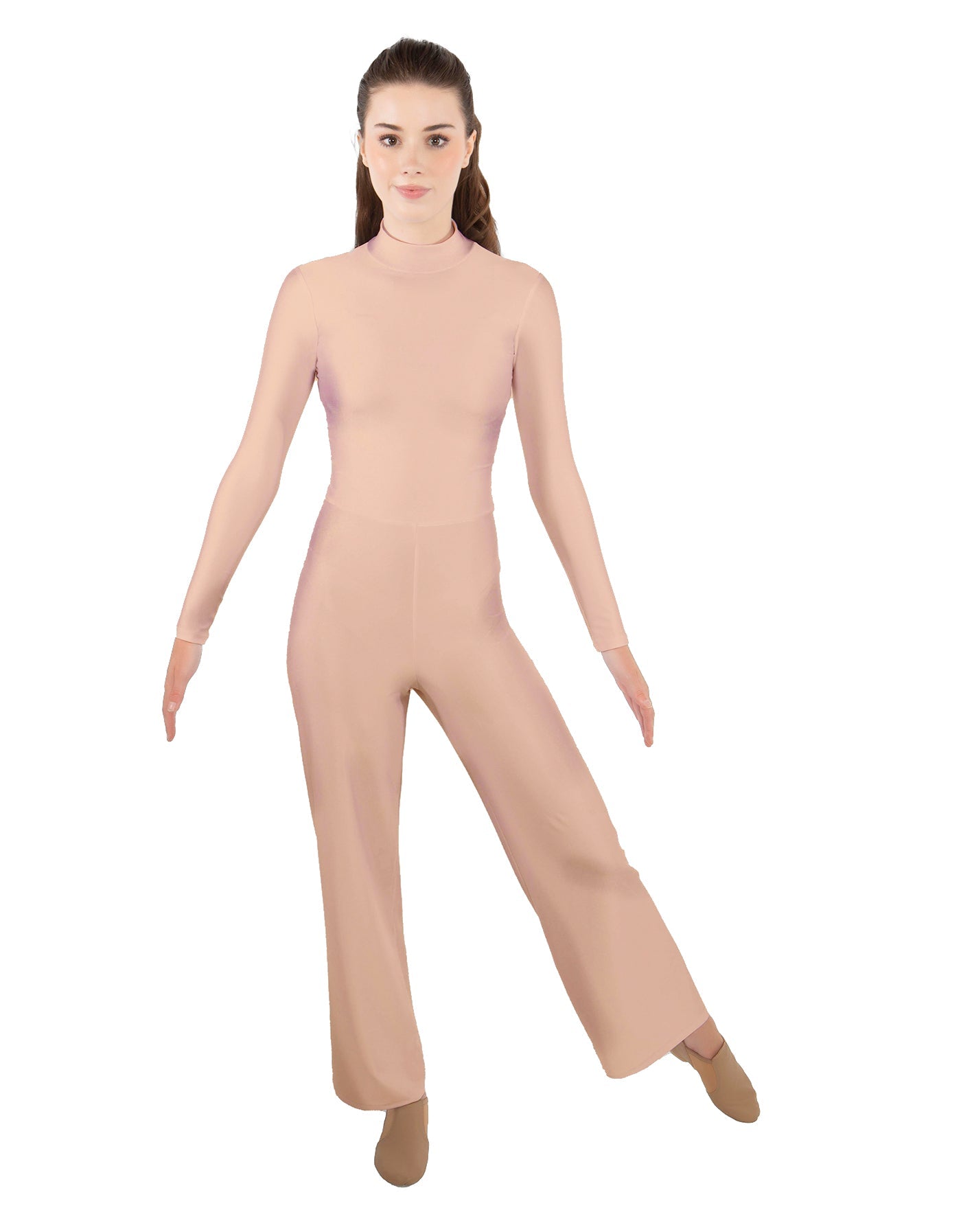 Solid Lycra LS TNeck Zipper Back Unitard with Straight Leg - Ladies Fit