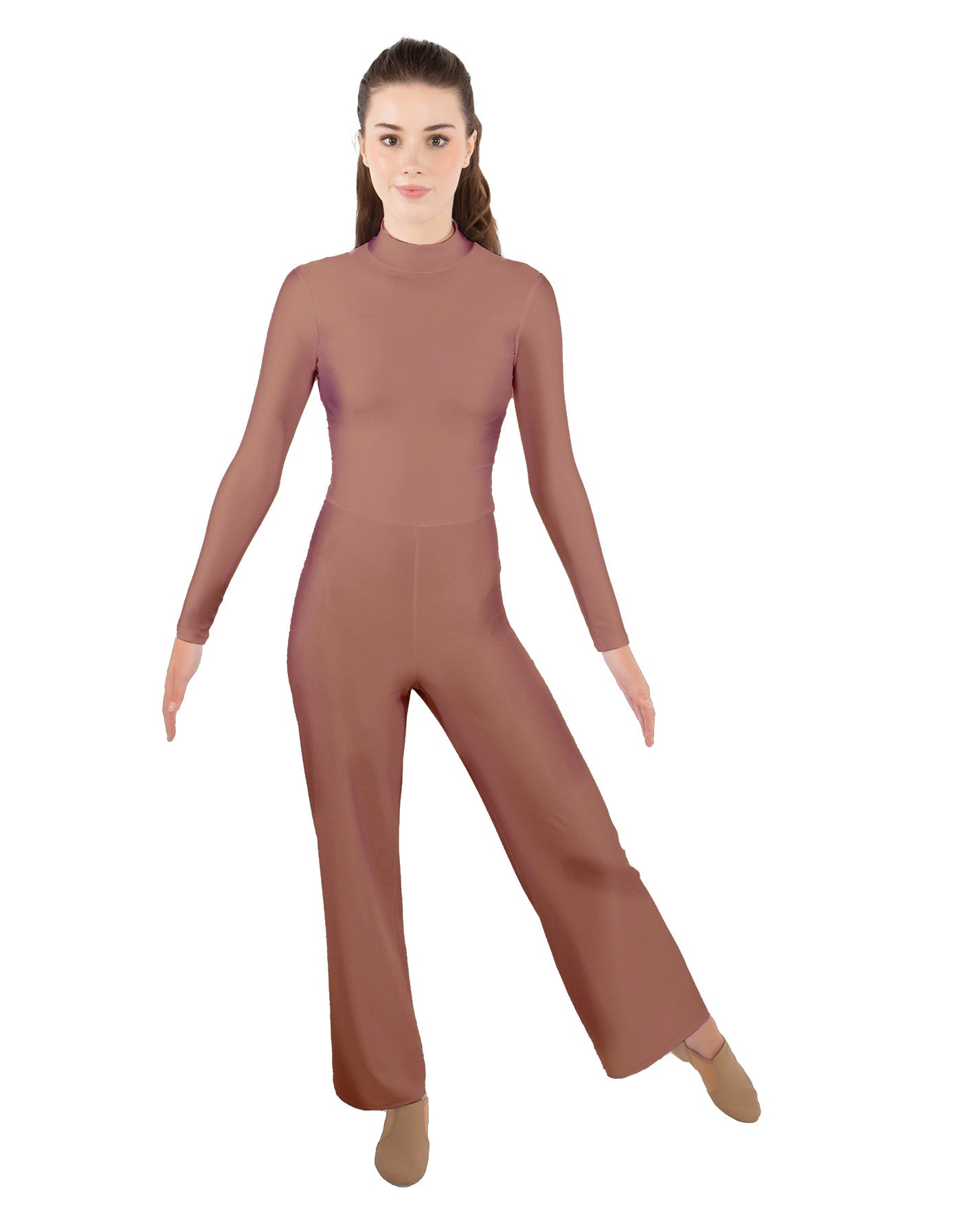Solid Lycra LS TNeck Zipper Back Unitard with Straight Leg - Ladies Fit
