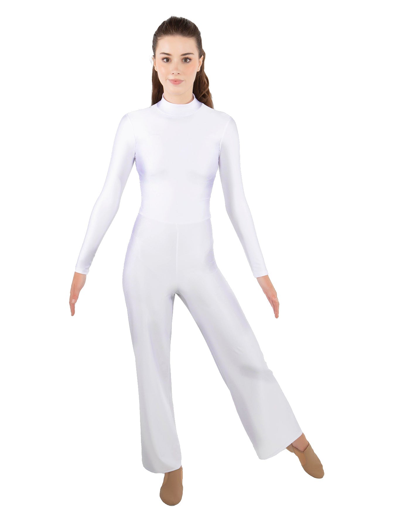 Solid Lycra LS TNeck Zipper Back Unitard with Straight Leg - Ladies Fit