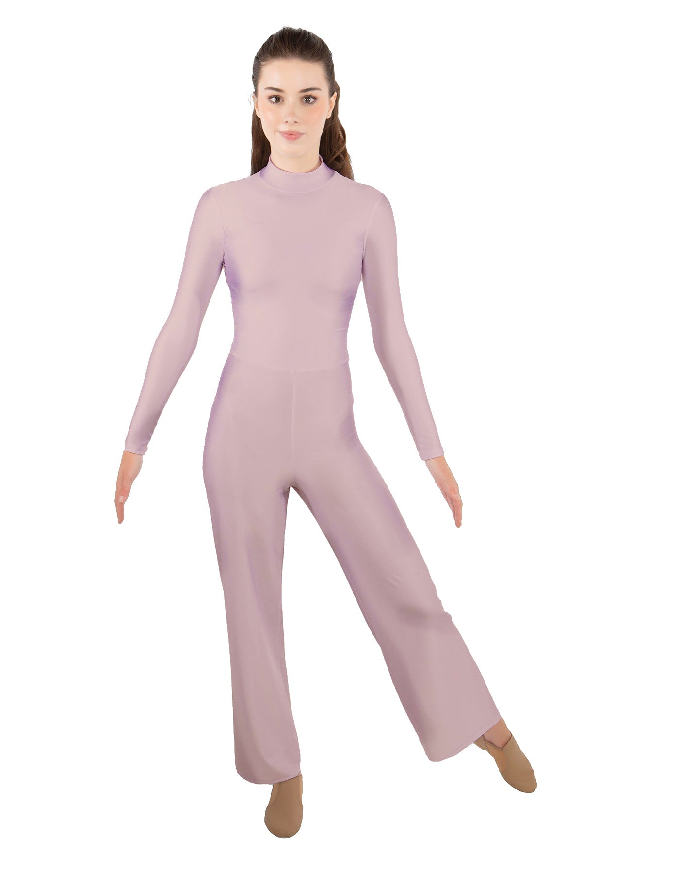 Solid Lycra LS TNeck Zipper Back Unitard with Straight Leg - Ladies Fit