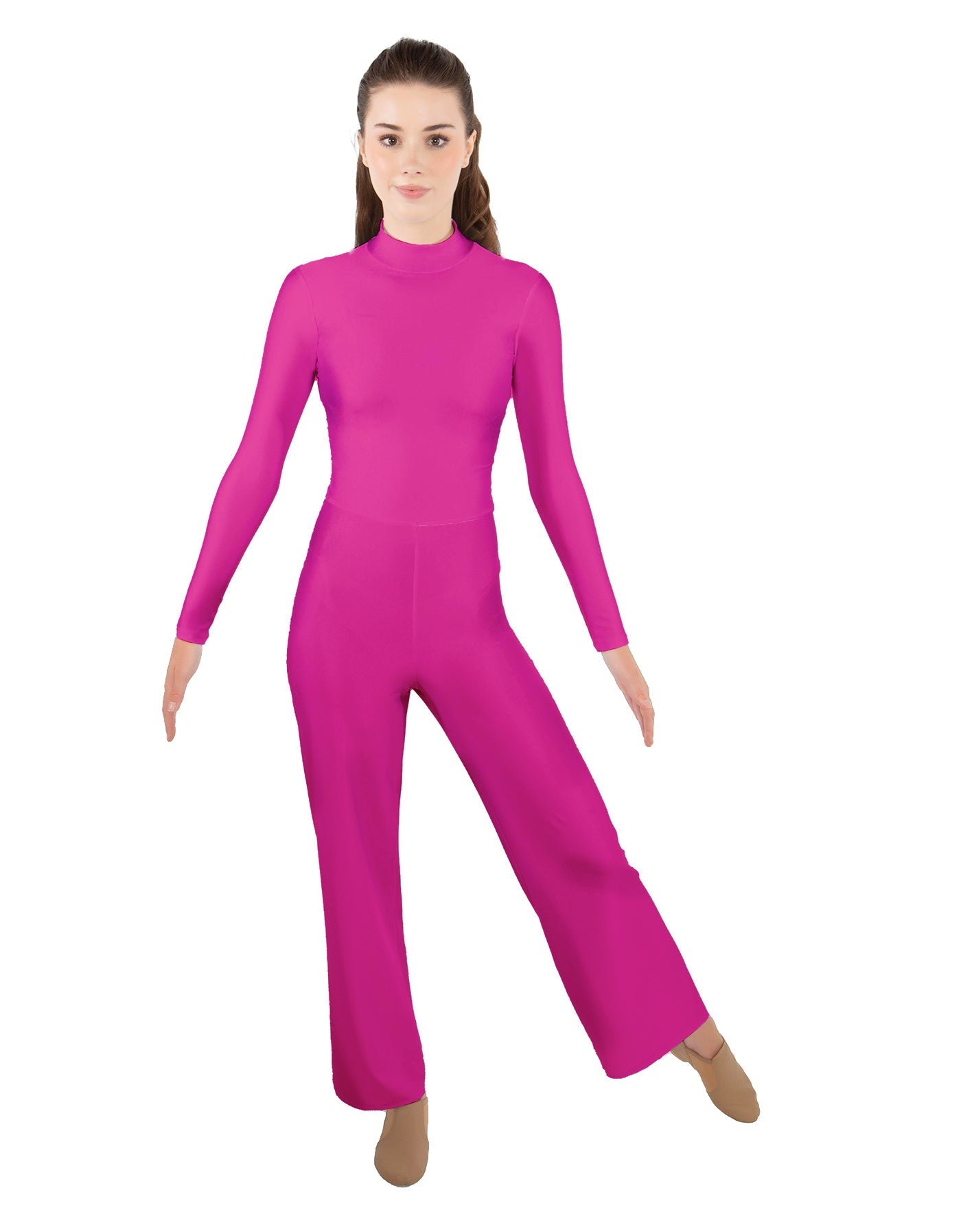 Solid Lycra LS TNeck Zipper Back Unitard with Straight Leg - Ladies Fit