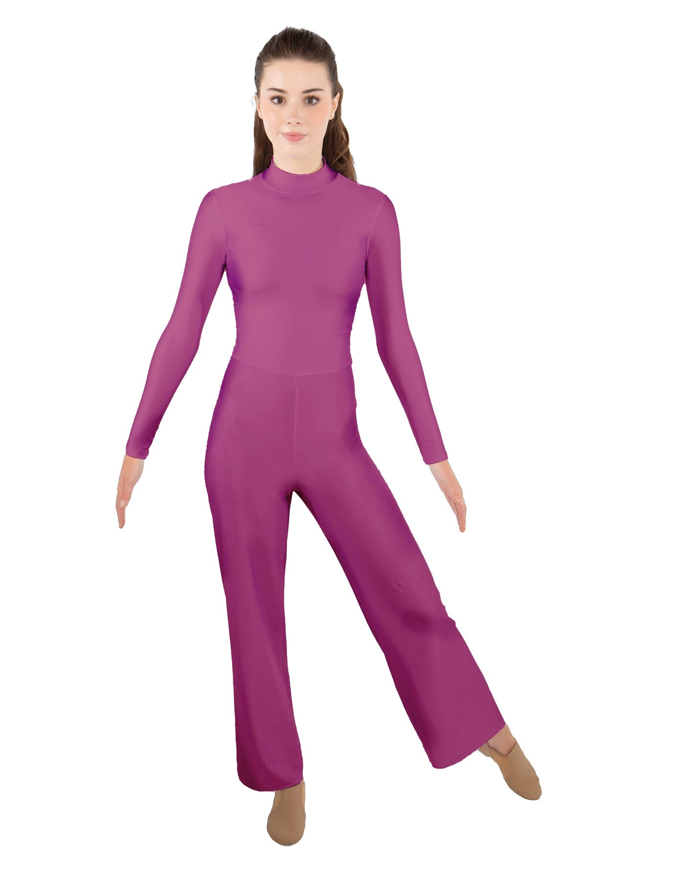 Solid Lycra LS TNeck Zipper Back Unitard with Straight Leg - Ladies Fit