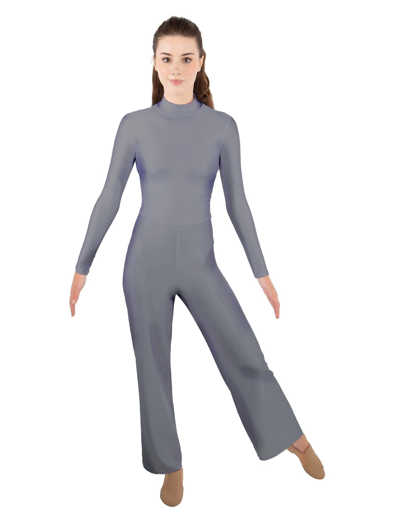Solid Lycra LS TNeck Zipper Back Unitard with Straight Leg - Ladies Fit