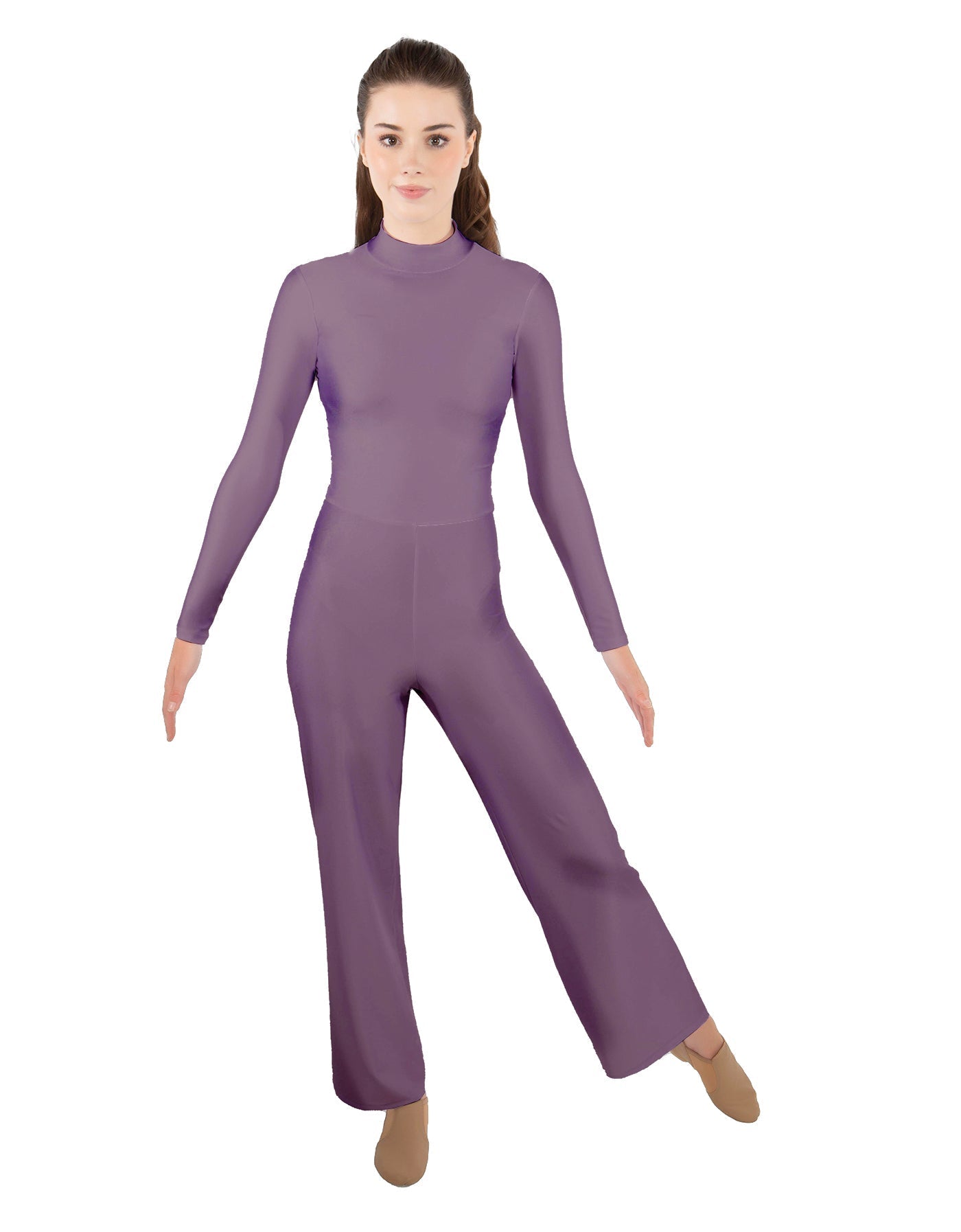 Solid Lycra LS TNeck Zipper Back Unitard with Straight Leg - Ladies Fit