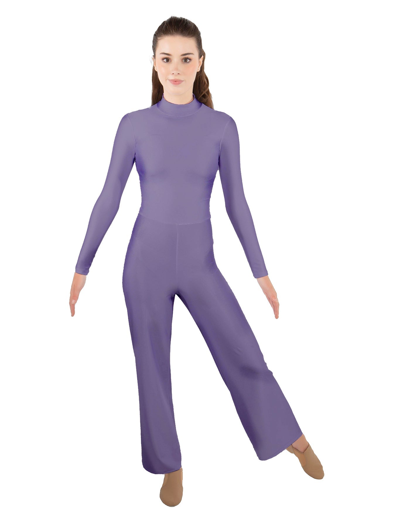 Solid Lycra LS TNeck Zipper Back Unitard with Straight Leg - Ladies Fit