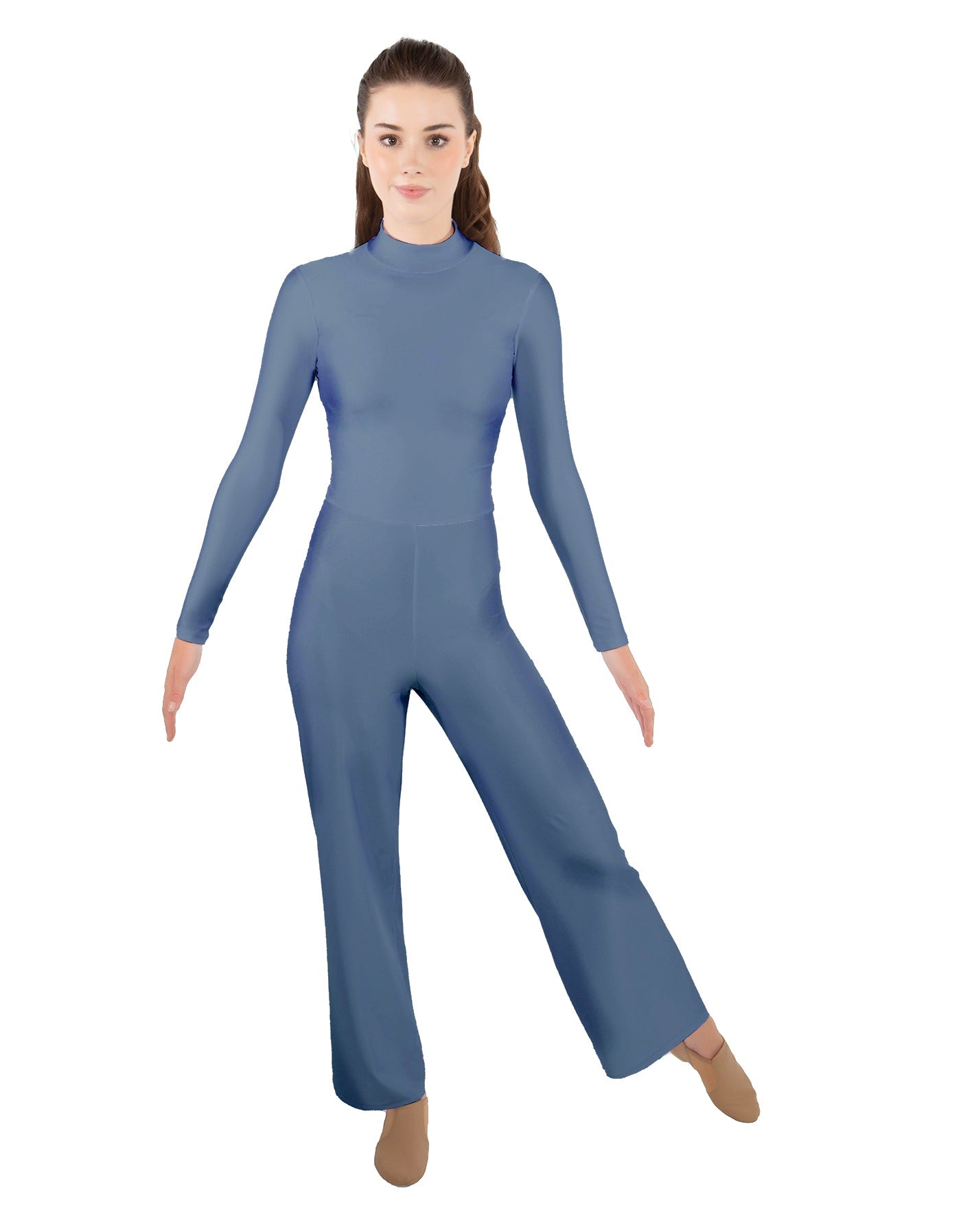 Solid Lycra LS TNeck Zipper Back Unitard with Straight Leg - Ladies Fit