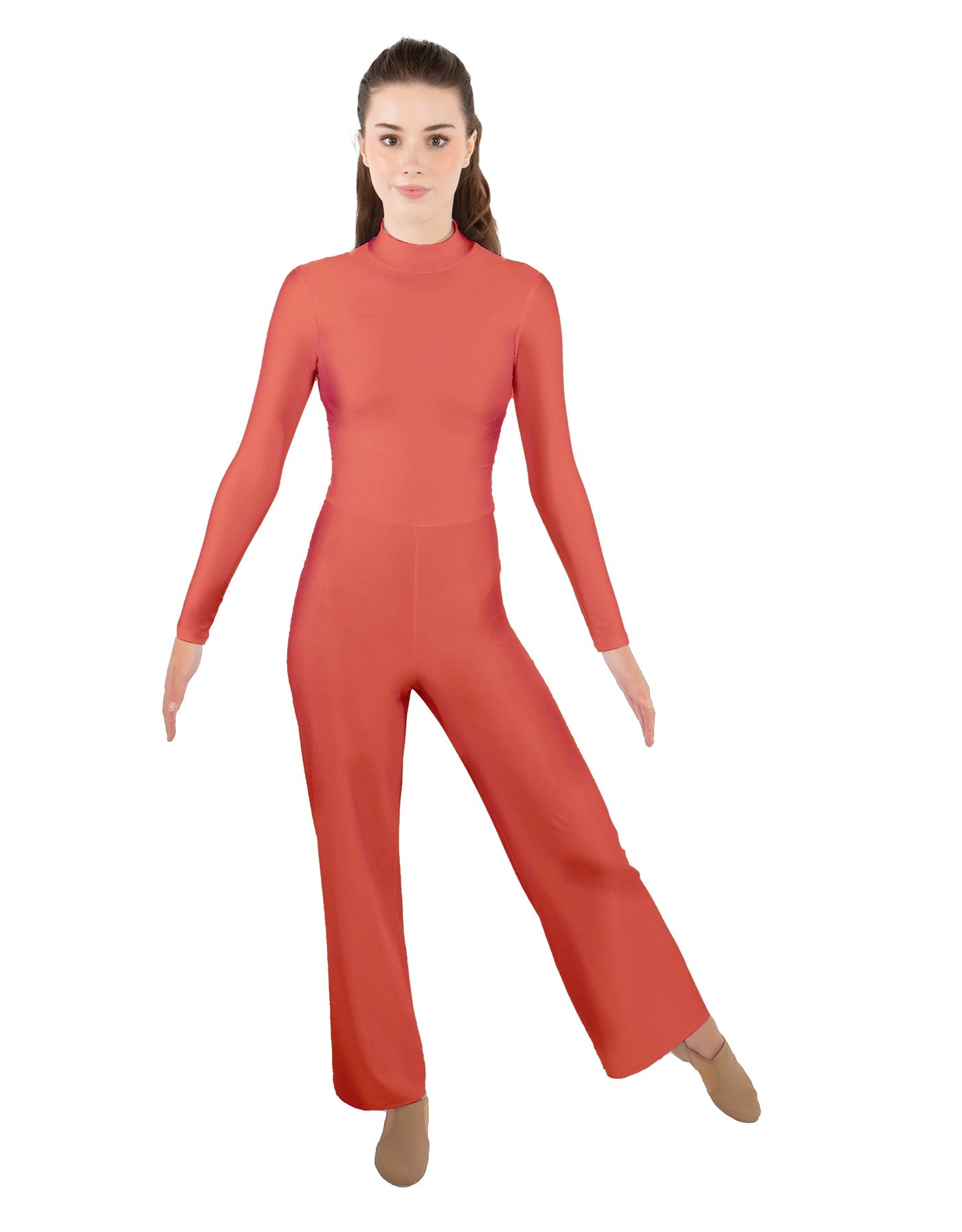 Solid Lycra LS TNeck Zipper Back Unitard with Straight Leg - Ladies Fit