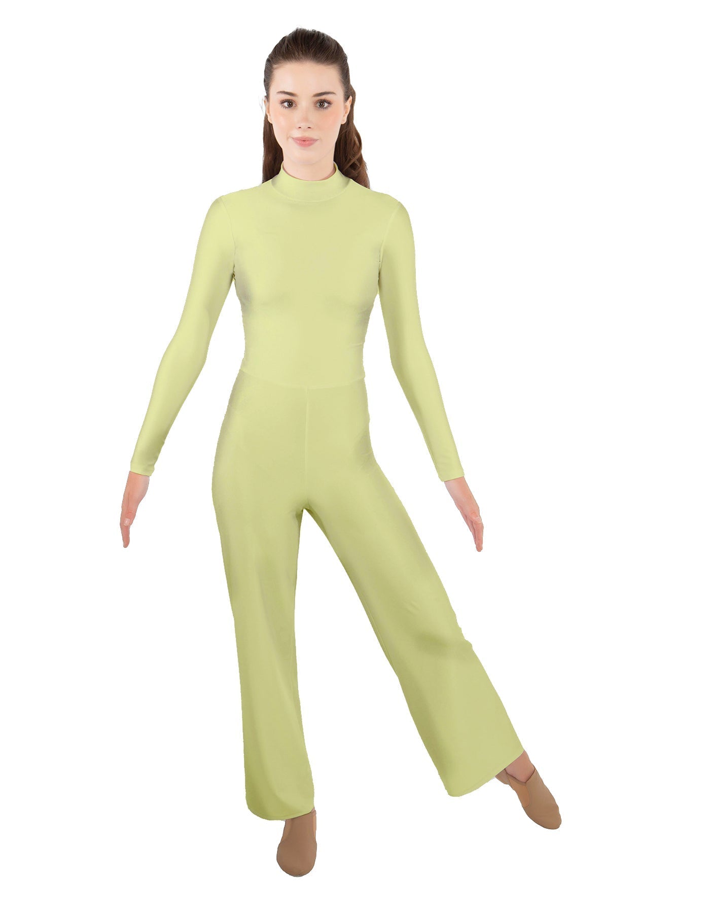 Solid Lycra LS TNeck Zipper Back Unitard with Straight Leg - Ladies Fit