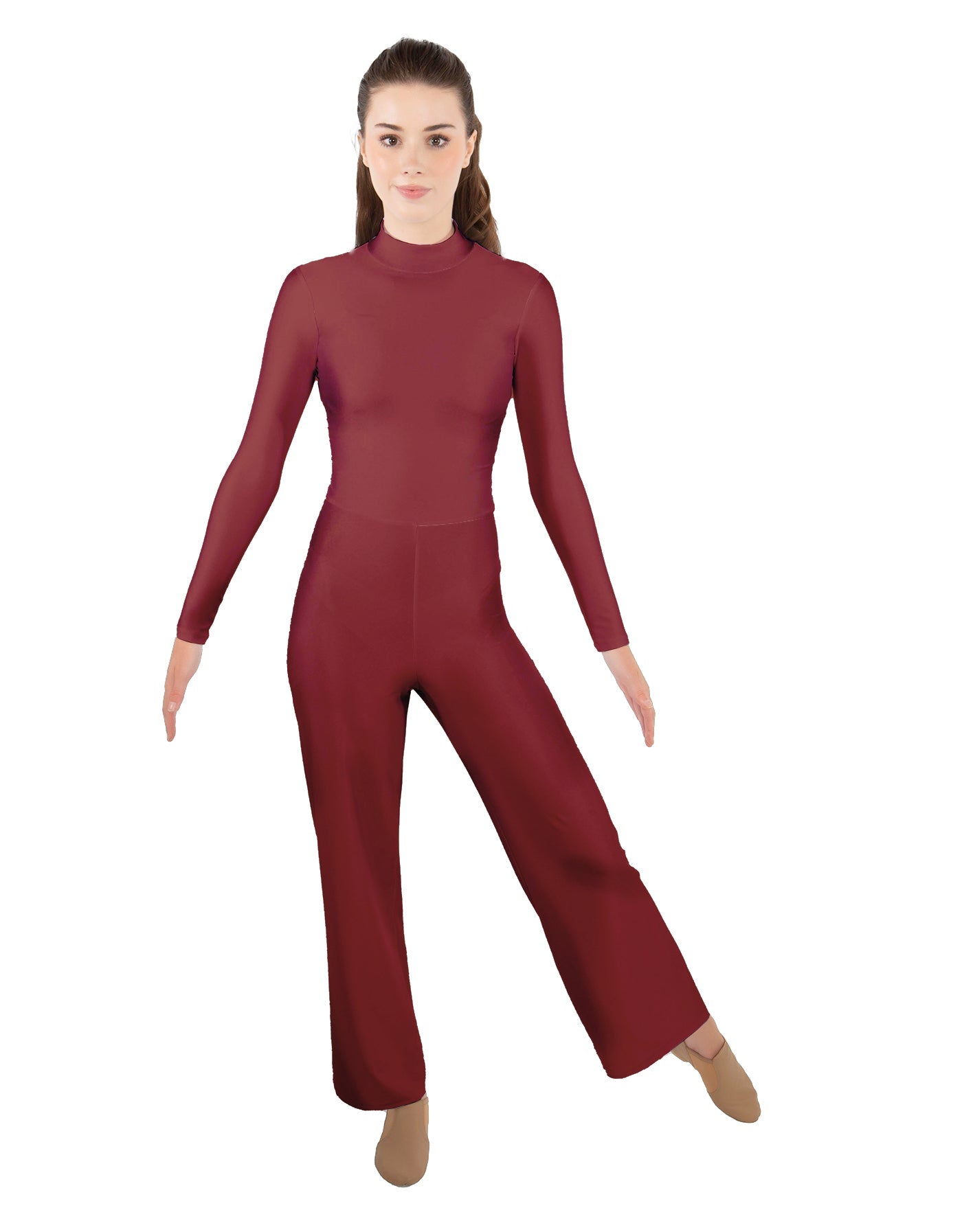 Solid Lycra LS TNeck Zipper Back Unitard with Straight Leg - Ladies Fit