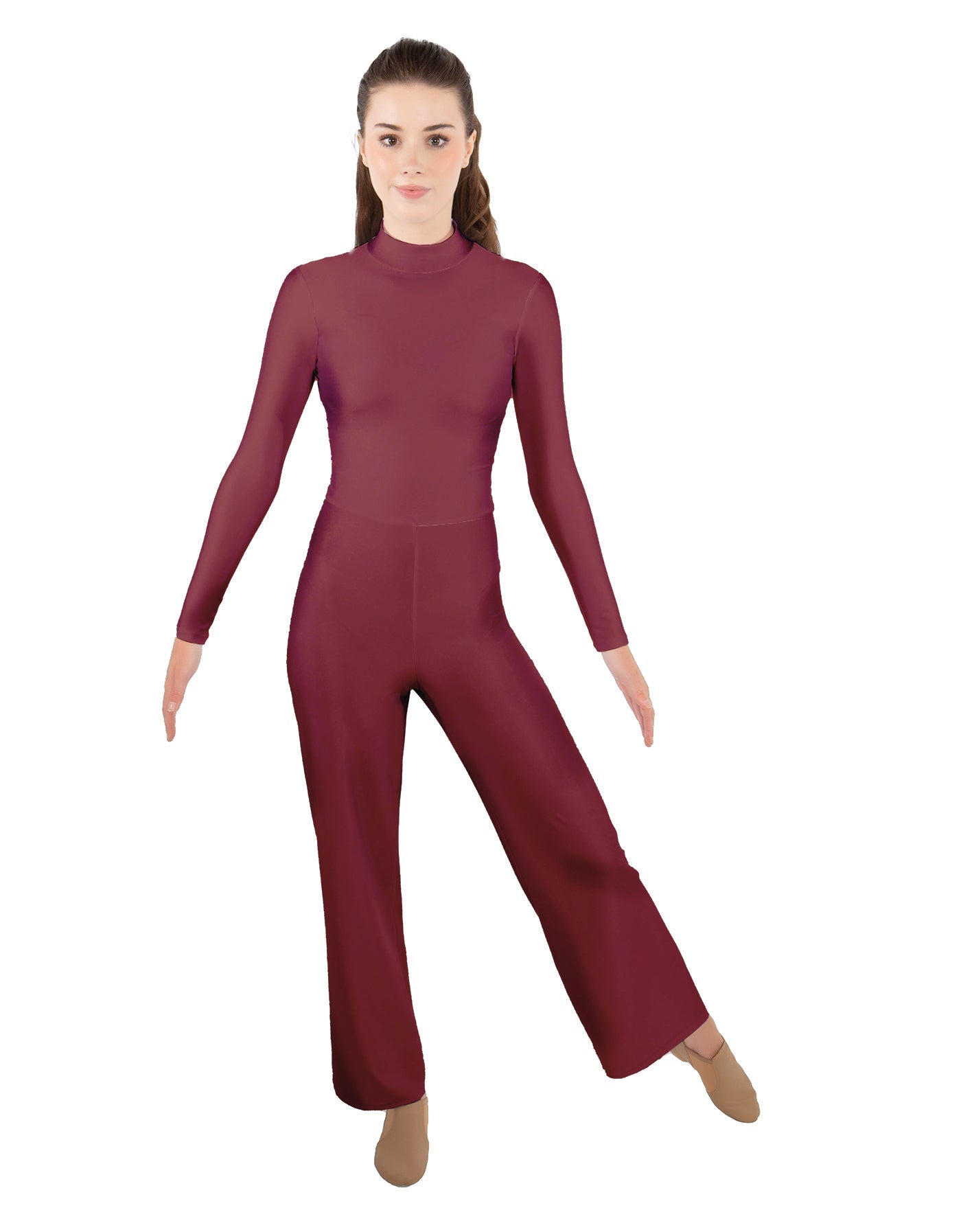 Solid Lycra LS TNeck Zipper Back Unitard with Straight Leg - Ladies Fit