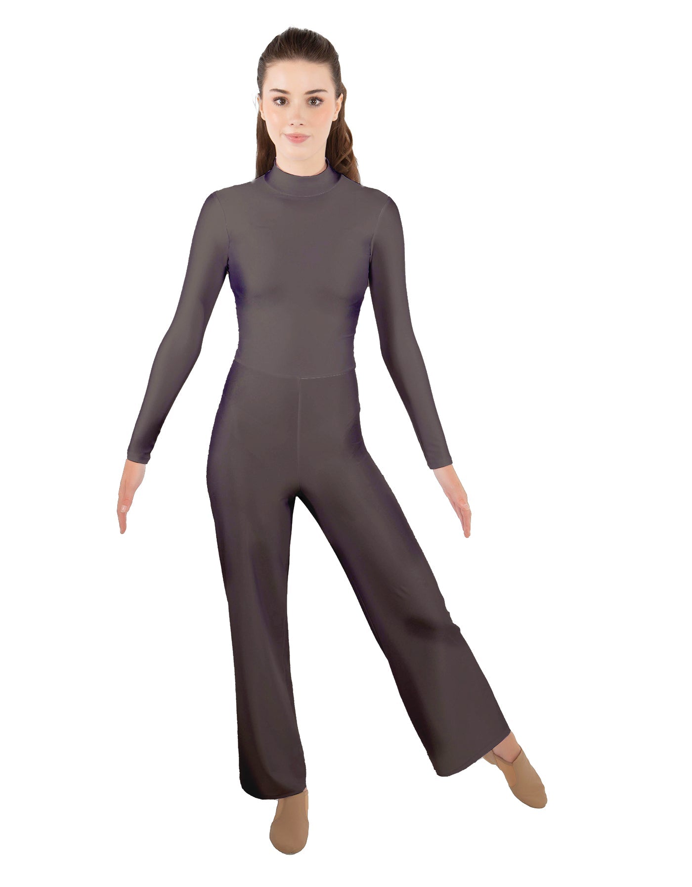Solid Lycra LS TNeck Zipper Back Unitard with Straight Leg - Ladies Fit
