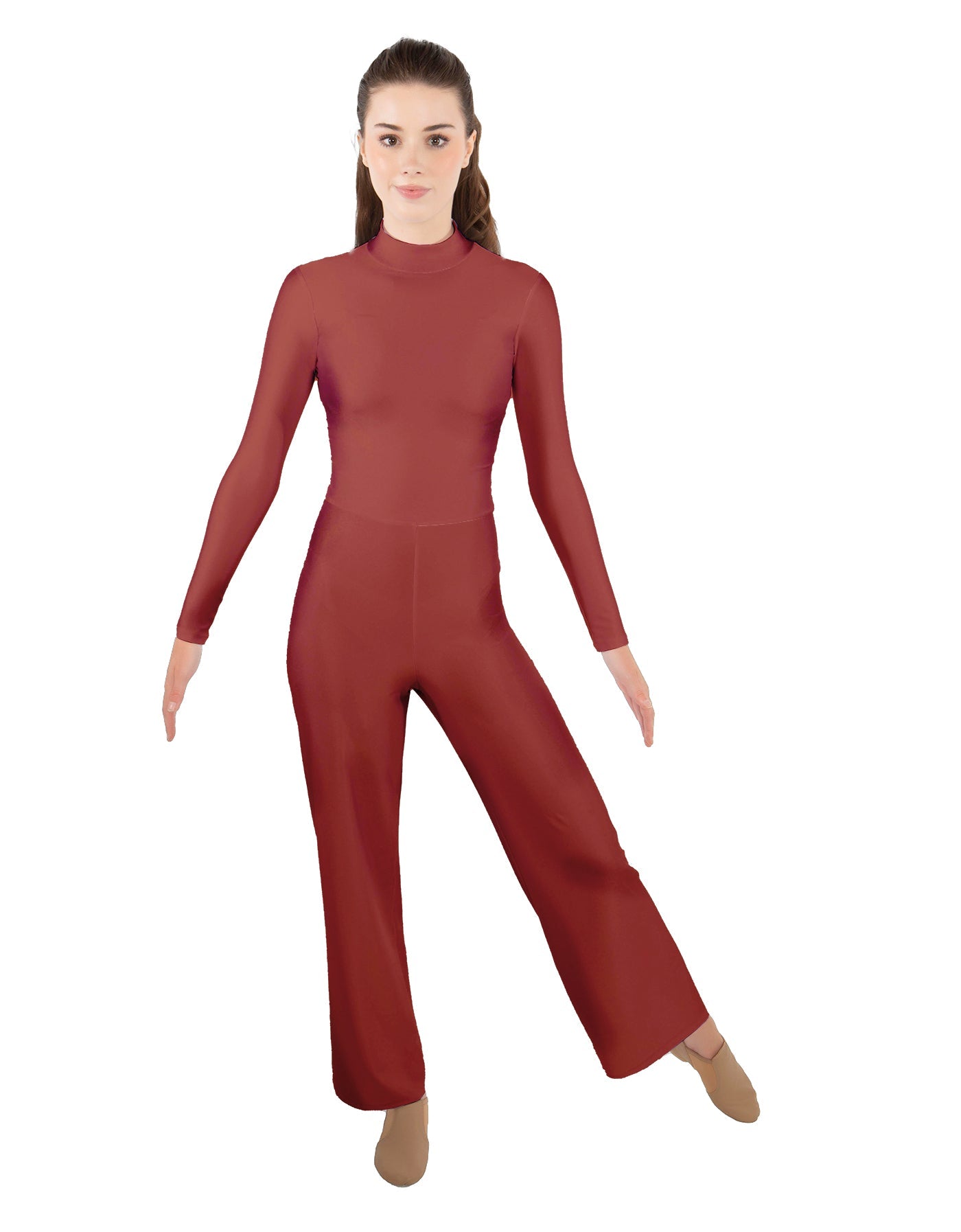 Solid Lycra LS TNeck Zipper Back Unitard with Straight Leg - Ladies Fit