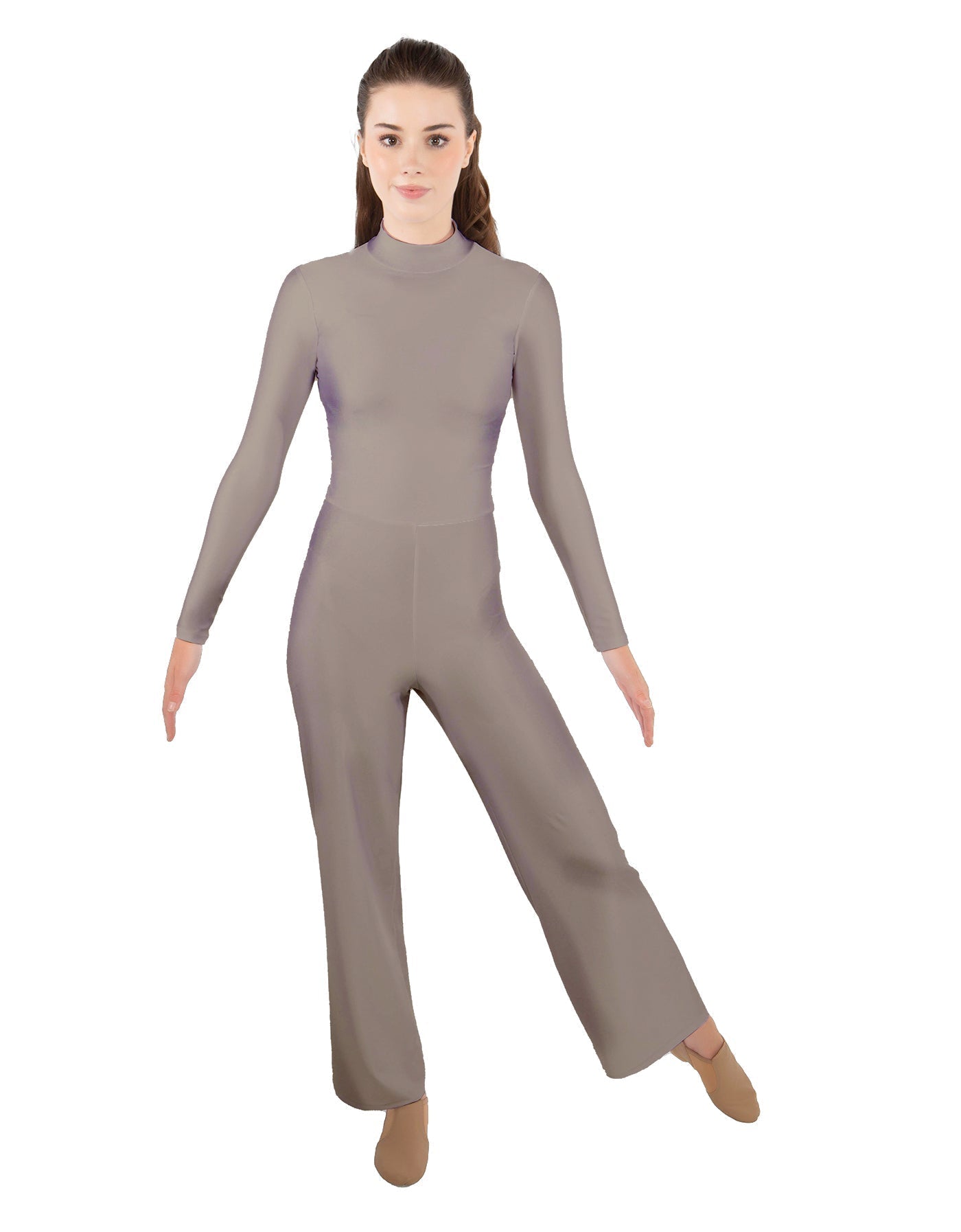 Solid Lycra LS TNeck Zipper Back Unitard with Straight Leg - Ladies Fit