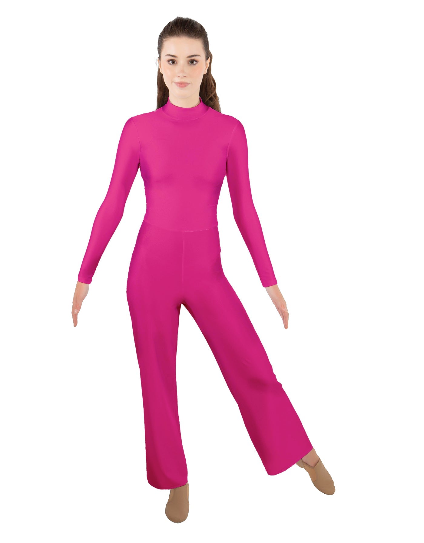 Solid Lycra LS TNeck Zipper Back Unitard with Straight Leg - Ladies Fit