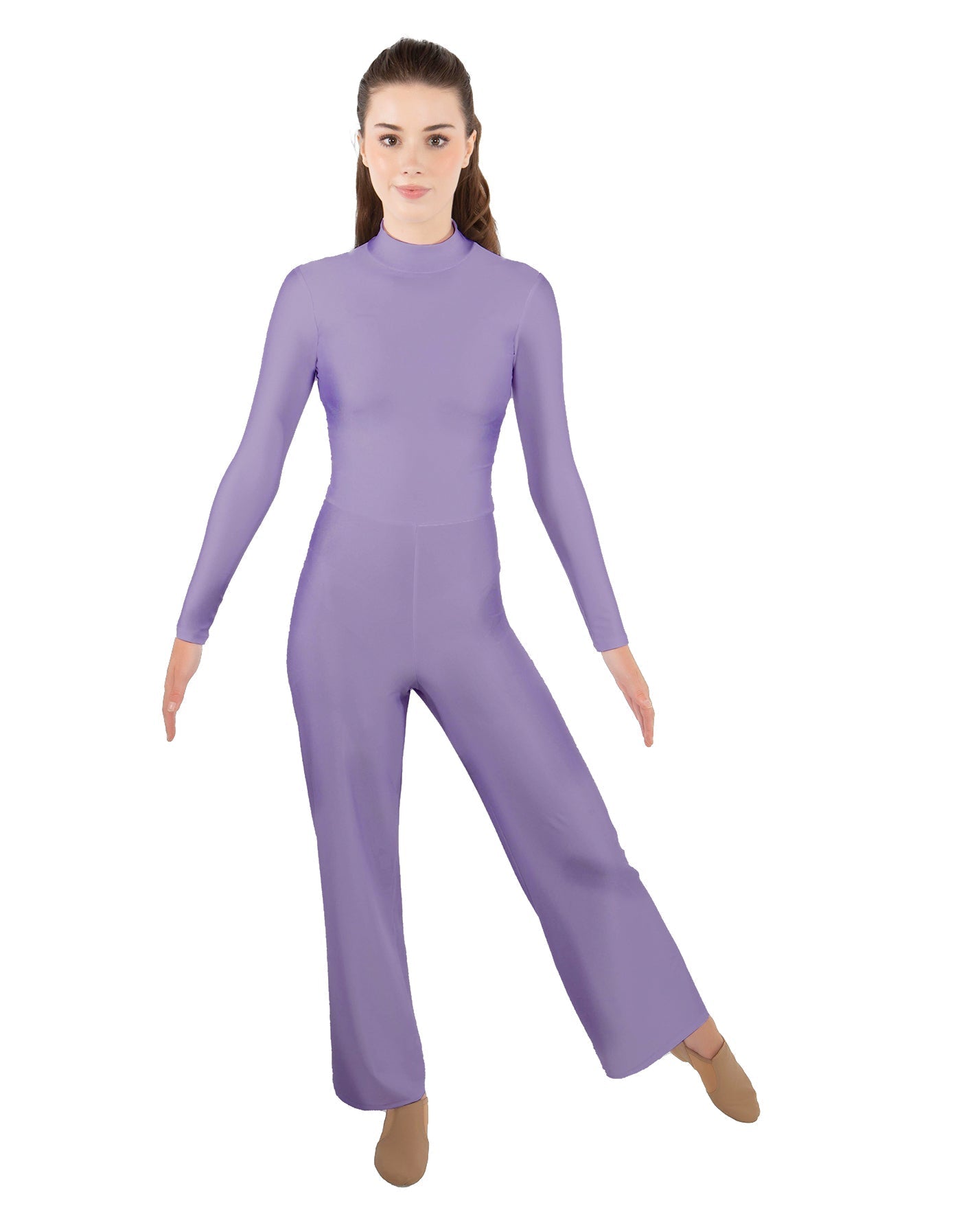 Solid Lycra LS TNeck Zipper Back Unitard with Straight Leg - Ladies Fit