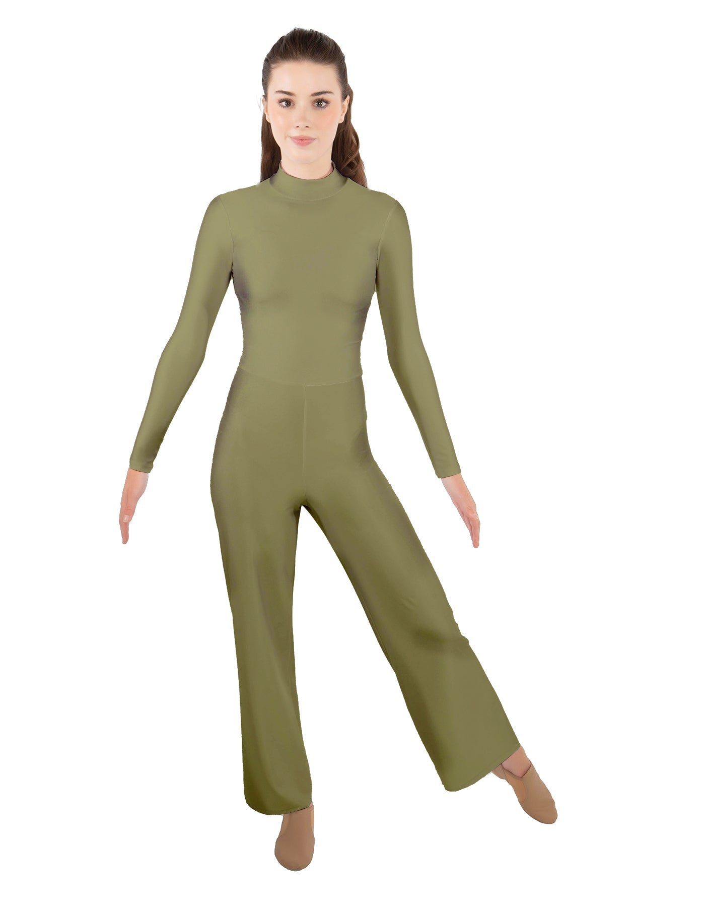 Solid Lycra LS TNeck Zipper Back Unitard with Straight Leg - Ladies Fit