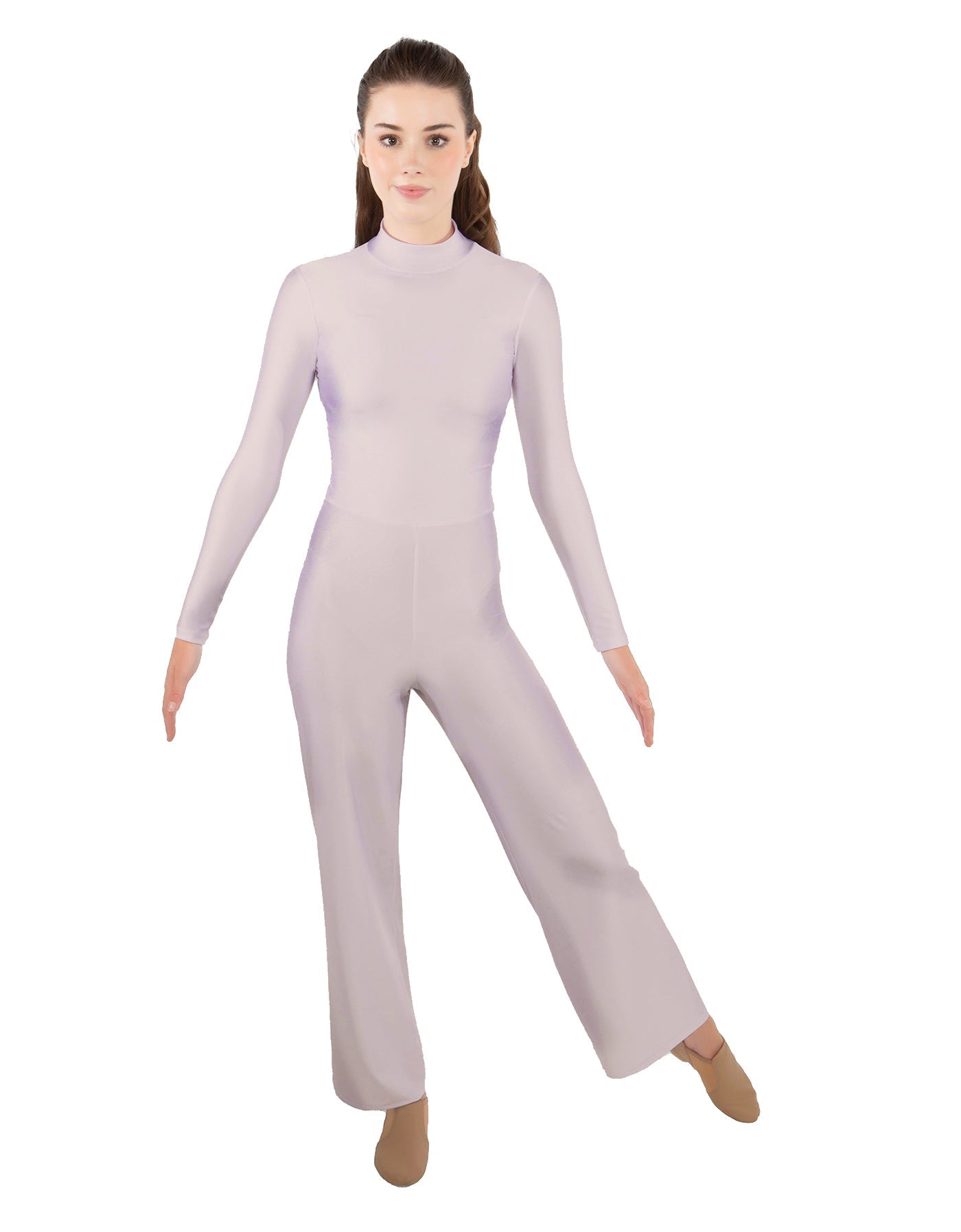 Solid Lycra LS TNeck Zipper Back Unitard with Straight Leg - Ladies Fit