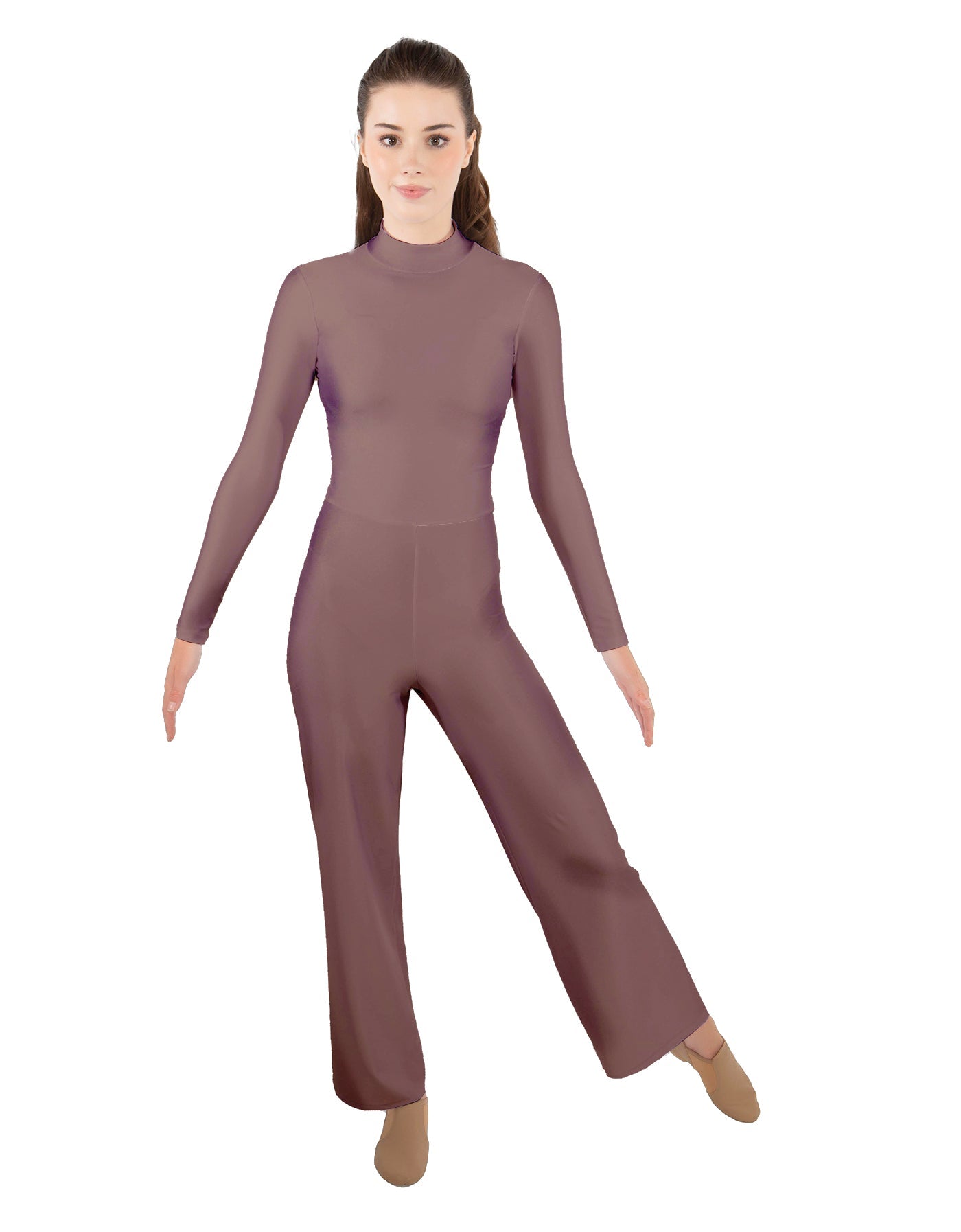 Solid Lycra LS TNeck Zipper Back Unitard with Straight Leg - Ladies Fit