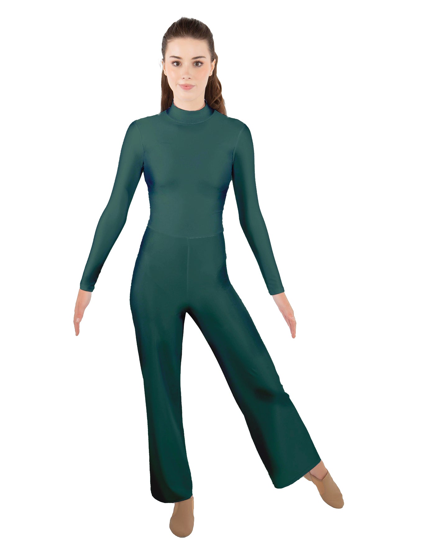 Solid Lycra LS TNeck Zipper Back Unitard with Straight Leg - Ladies Fit