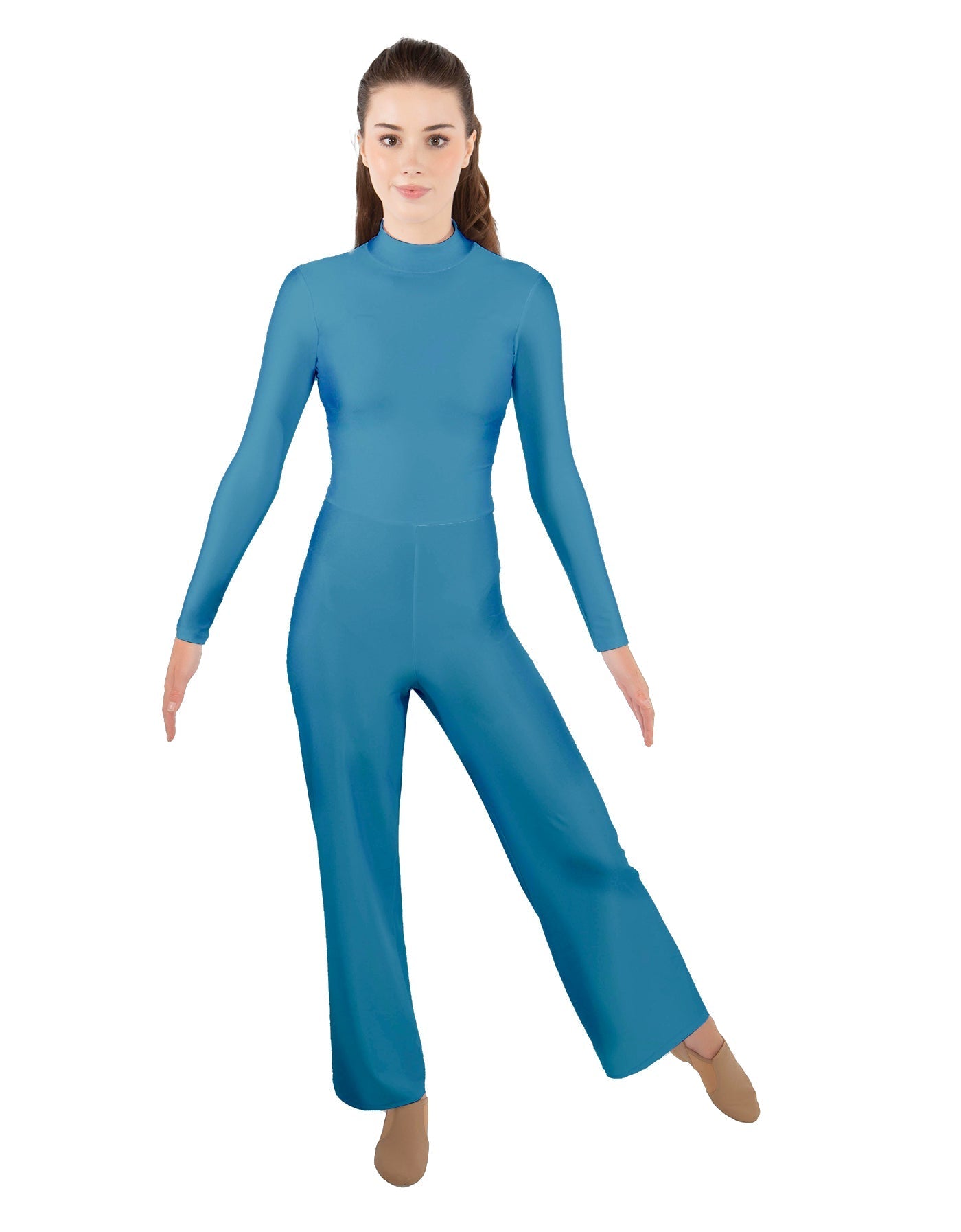 Solid Lycra LS TNeck Zipper Back Unitard with Straight Leg - Ladies Fit