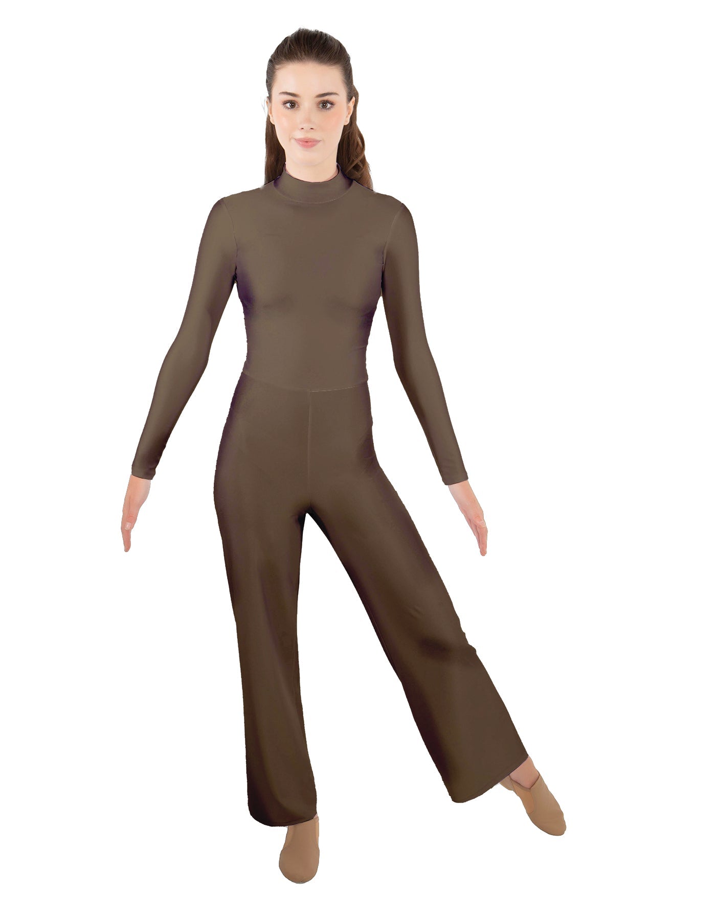 Solid Lycra LS TNeck Zipper Back Unitard with Straight Leg - Ladies Fit