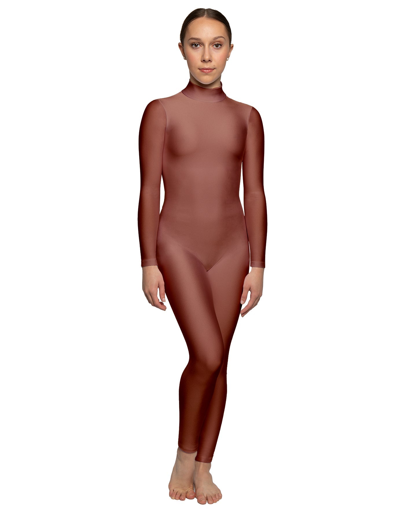 Solid Lycra LS Tneck Open Back Unitard
